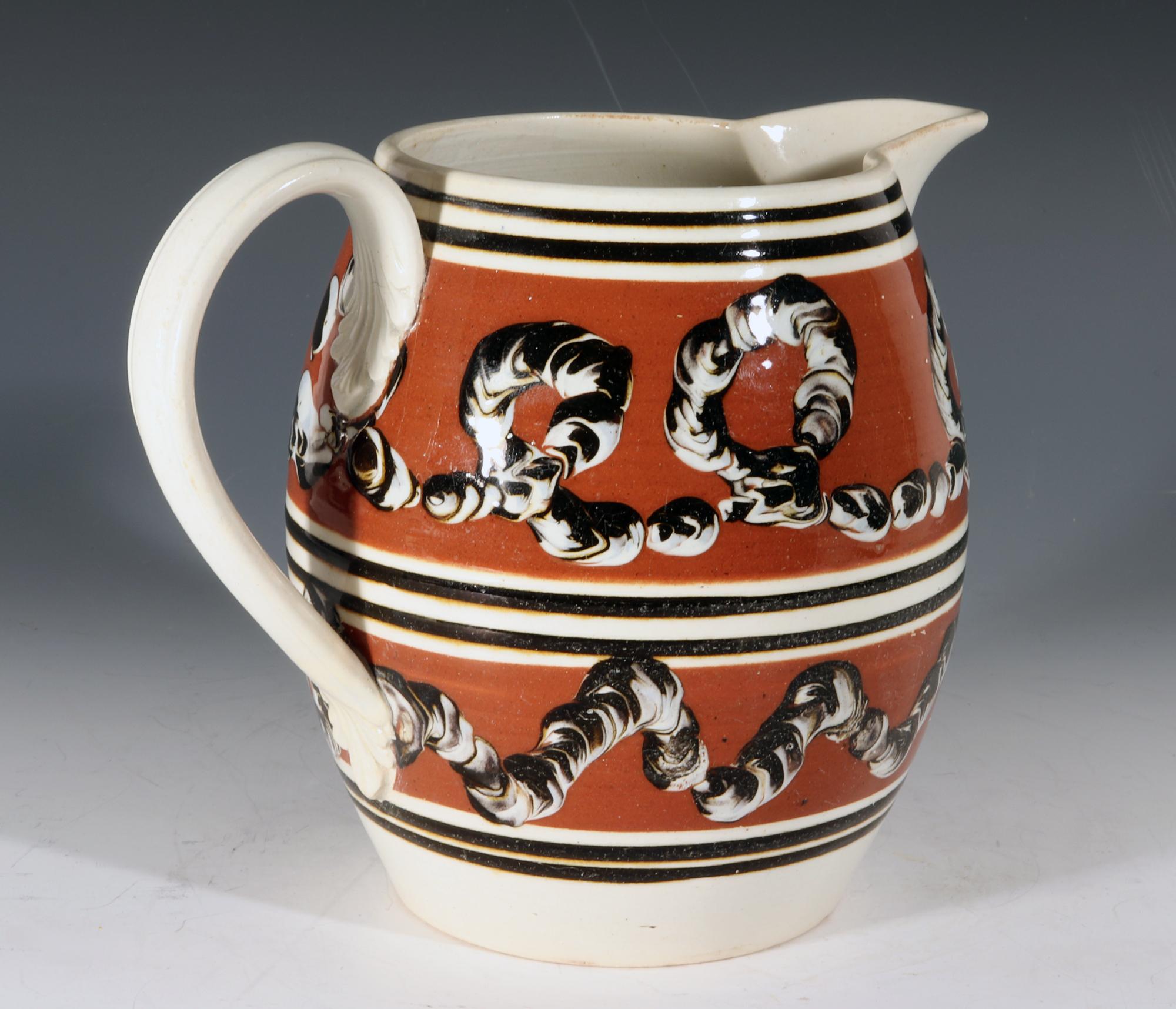 English Mocha Pottery Jug with Earthworm Designs For Sale