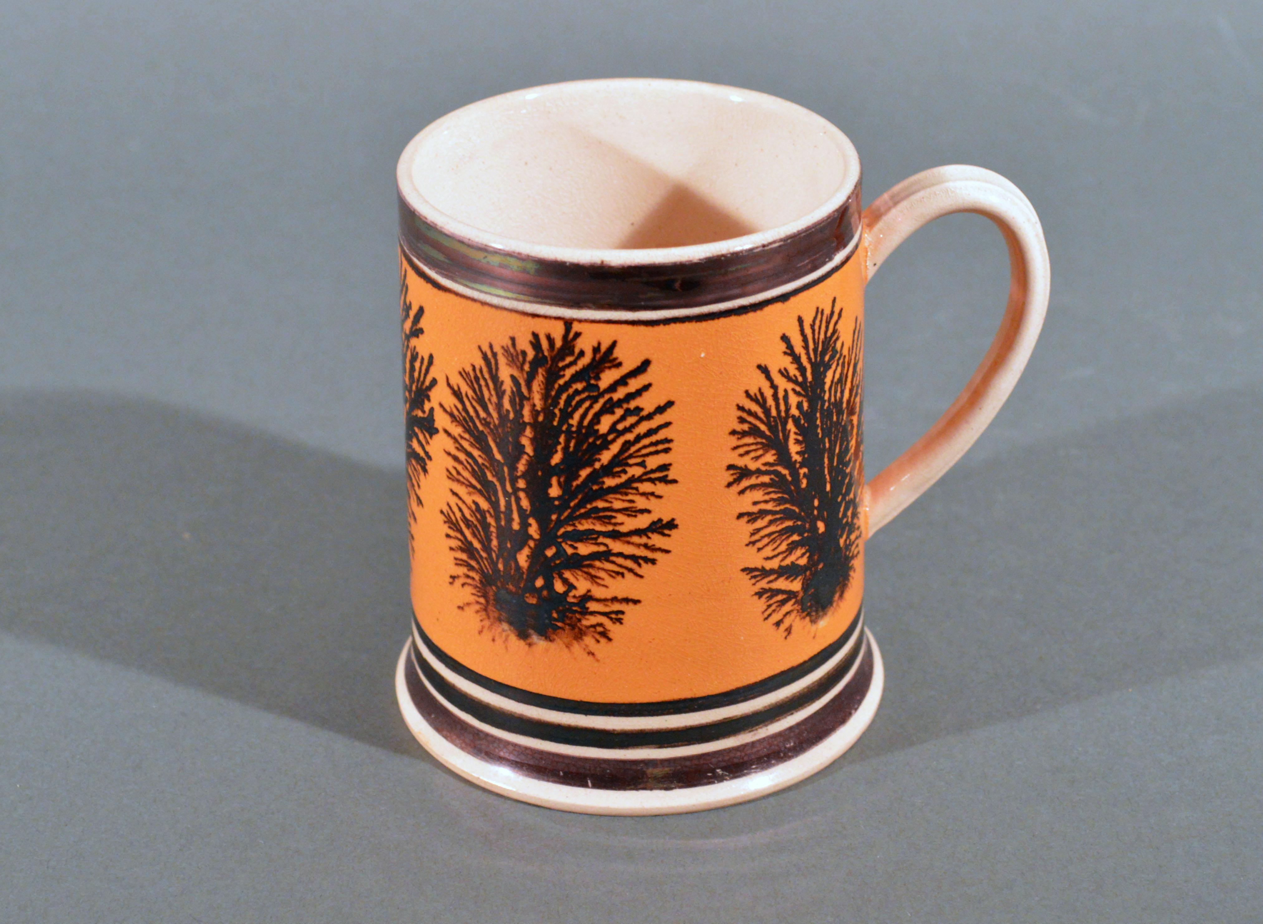 American Empire Mocha Pottery Mug with Luster and Seaweed Decoration