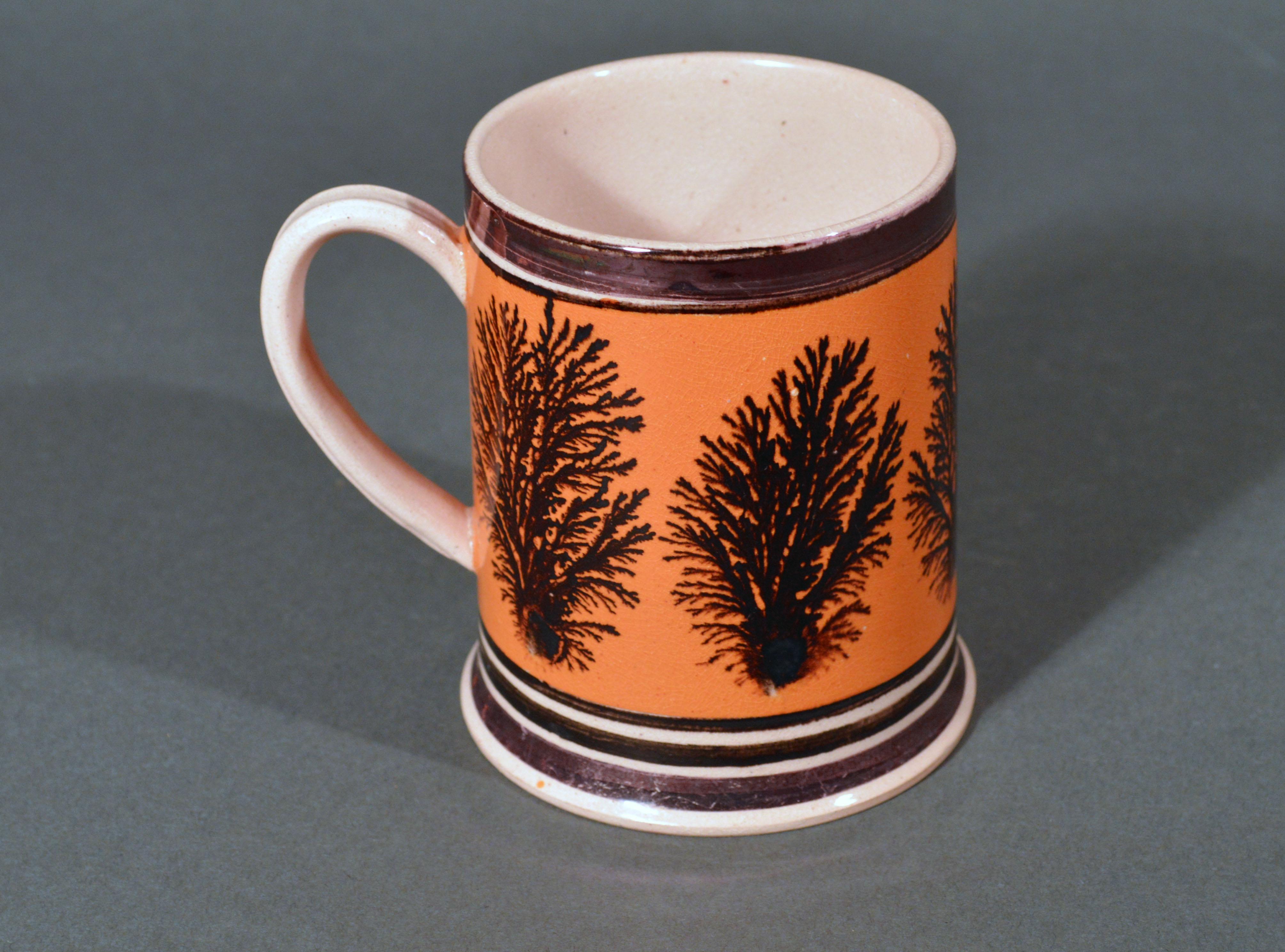 19th Century Mocha Pottery Mug with Luster and Seaweed Decoration