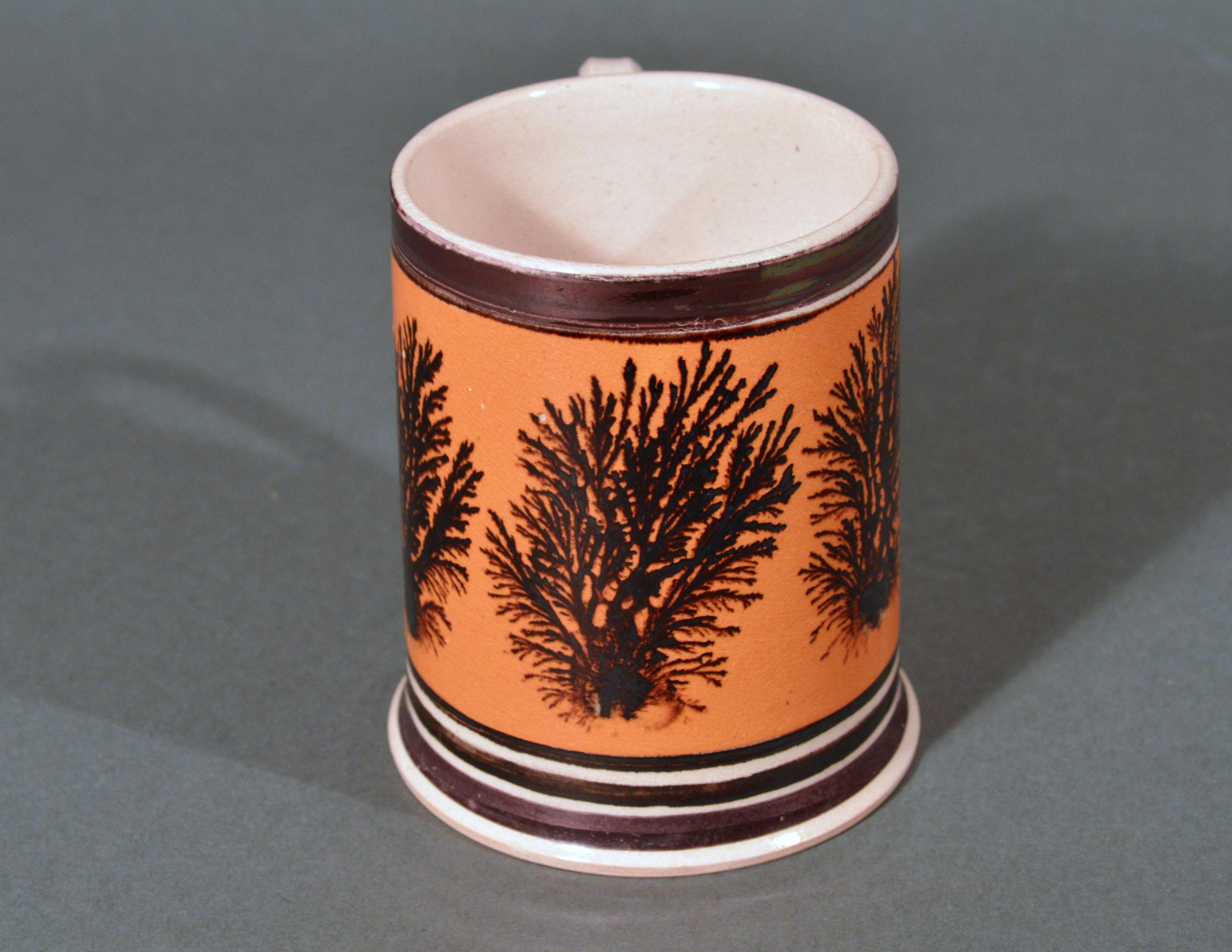 Ceramic Mocha Pottery Mug with Luster and Seaweed Decoration