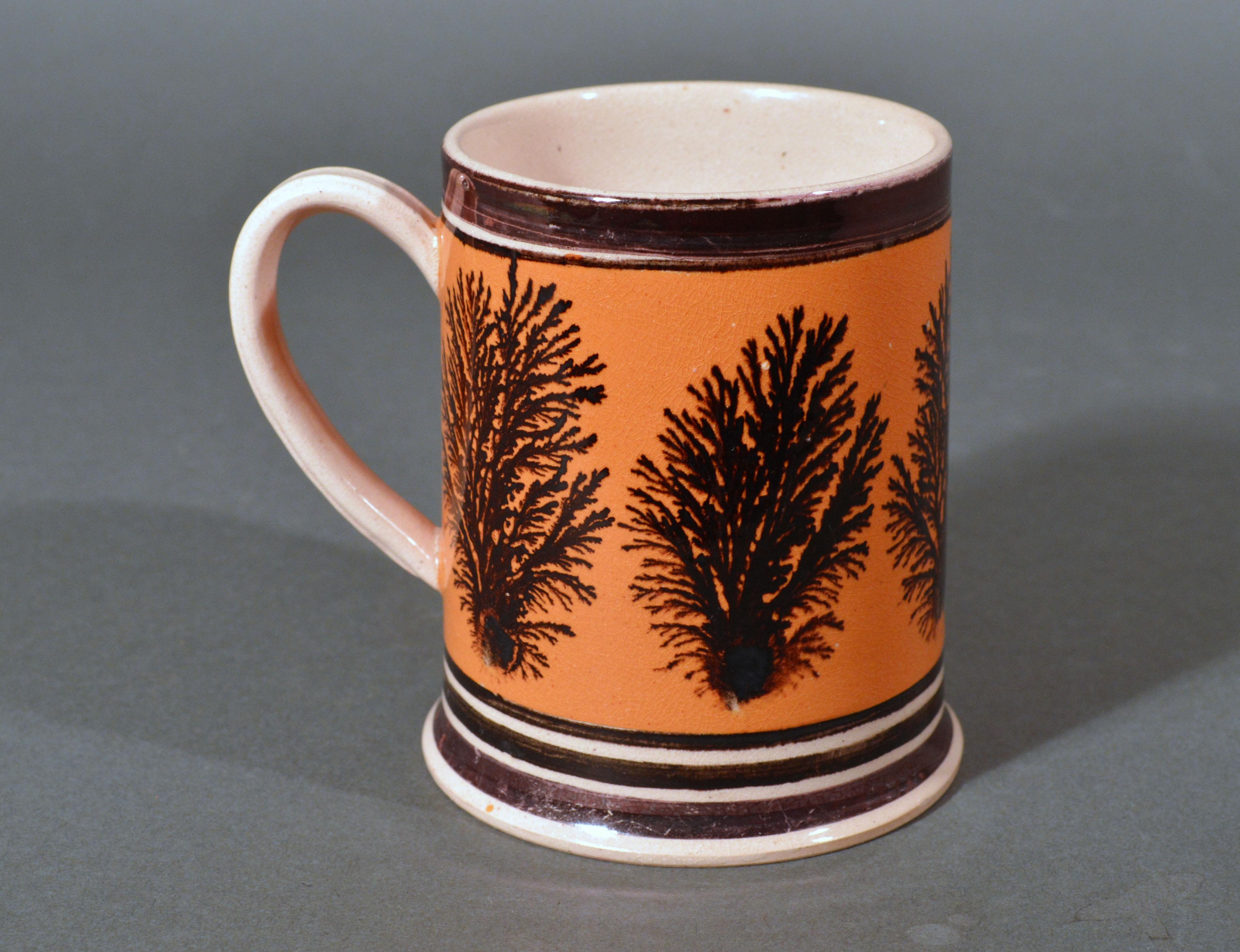 Mocha Pottery Mug with Luster and Seaweed Decoration 1