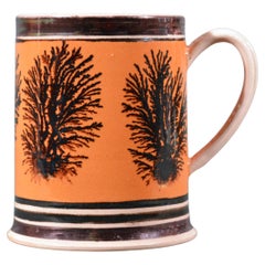 Mocha Pottery Mug with Luster and Seaweed Decoration