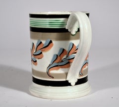 Mocha Pottery Mug with Oak Leaf Decoration, Circa 1800