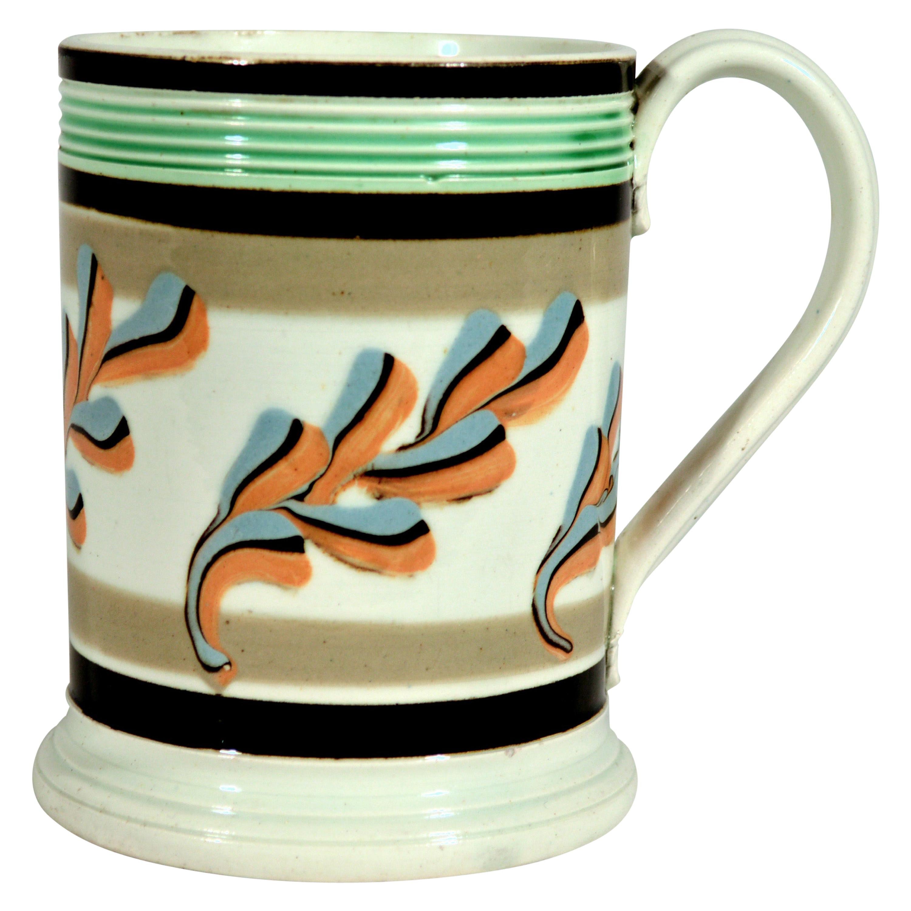Mocha Pottery Mug with Oak Leaf Decoration, Circa 1800