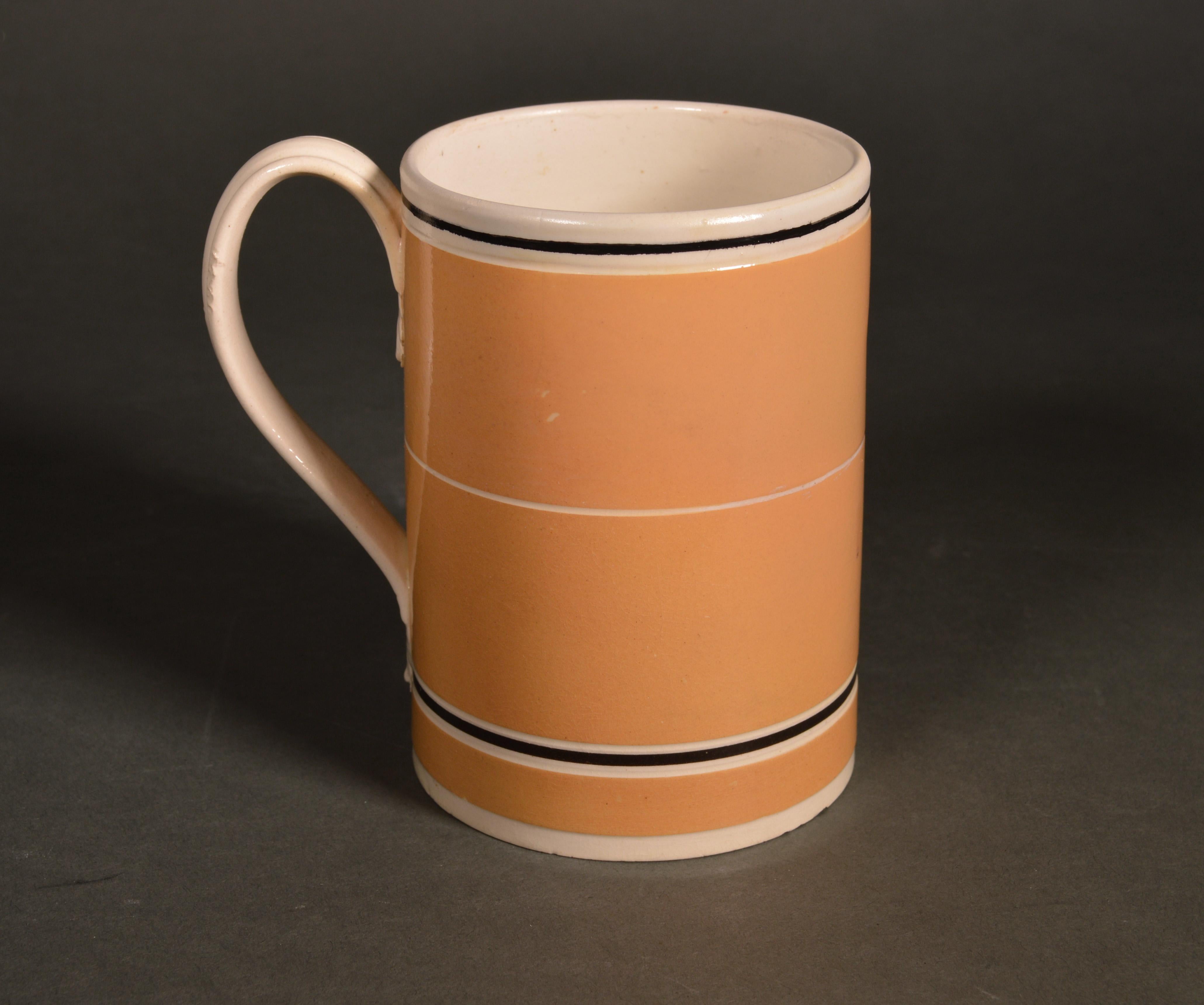 18th-Century Mocha Pottery Mug with Ochre Slip Ground For Sale 1