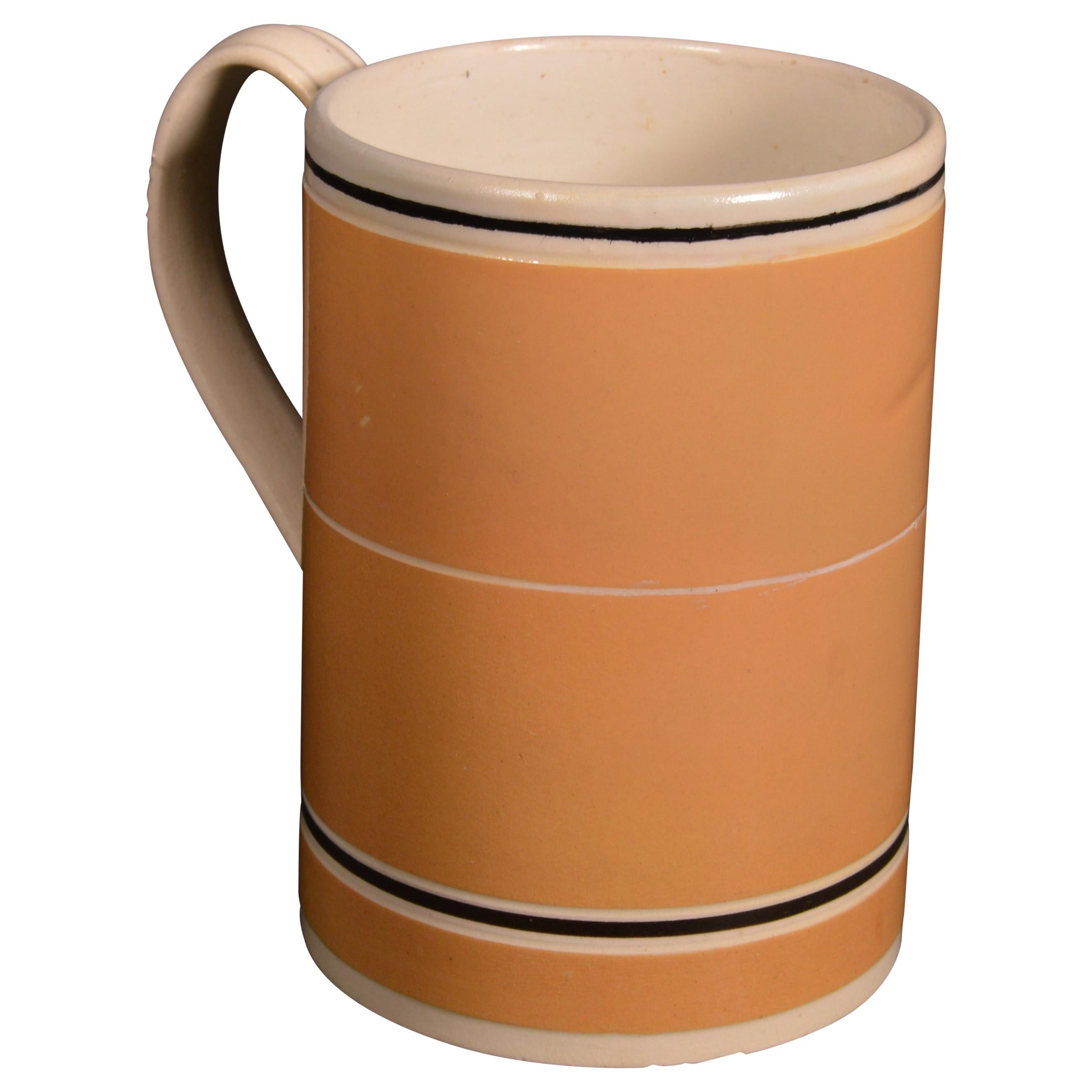 18th-Century Mocha Pottery Mug with Ochre Slip Ground For Sale