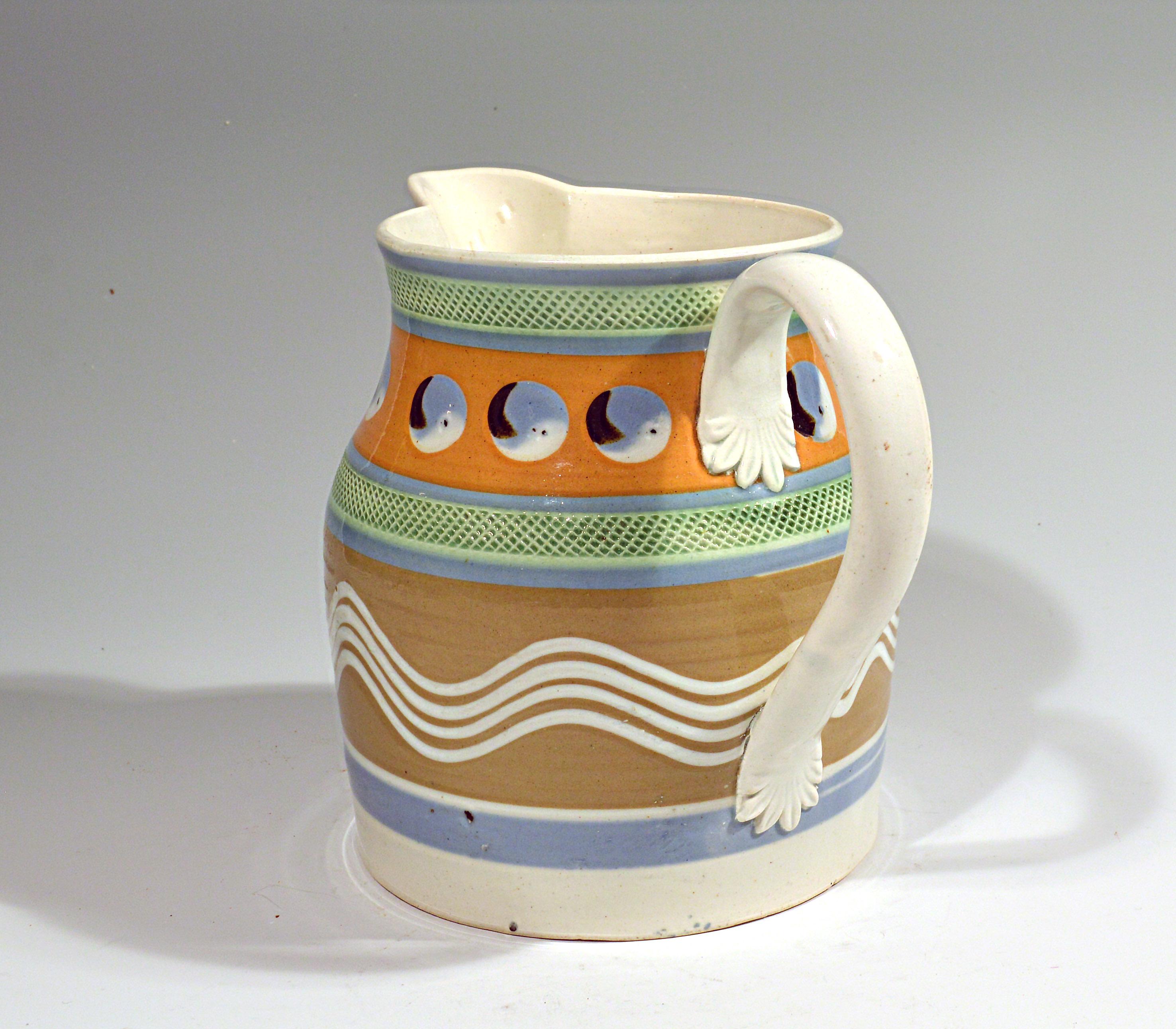 Mocha Pottery Pearlware Cat' Eye Pitcher, circa 1800-1820 In Good Condition In Downingtown, PA