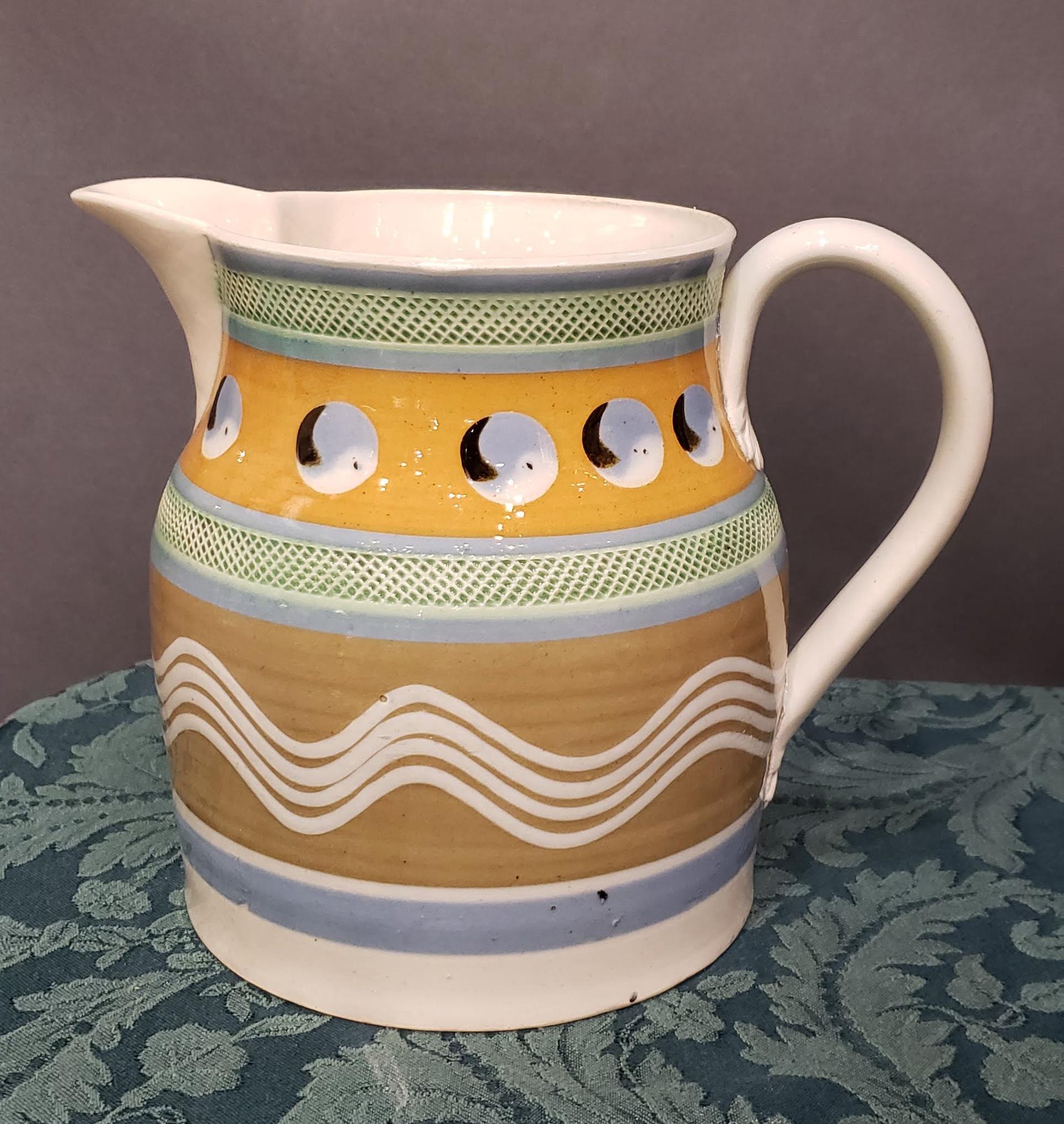 Mocha Pottery Pearlware Cat' Eye Pitcher, circa 1800-1820 1