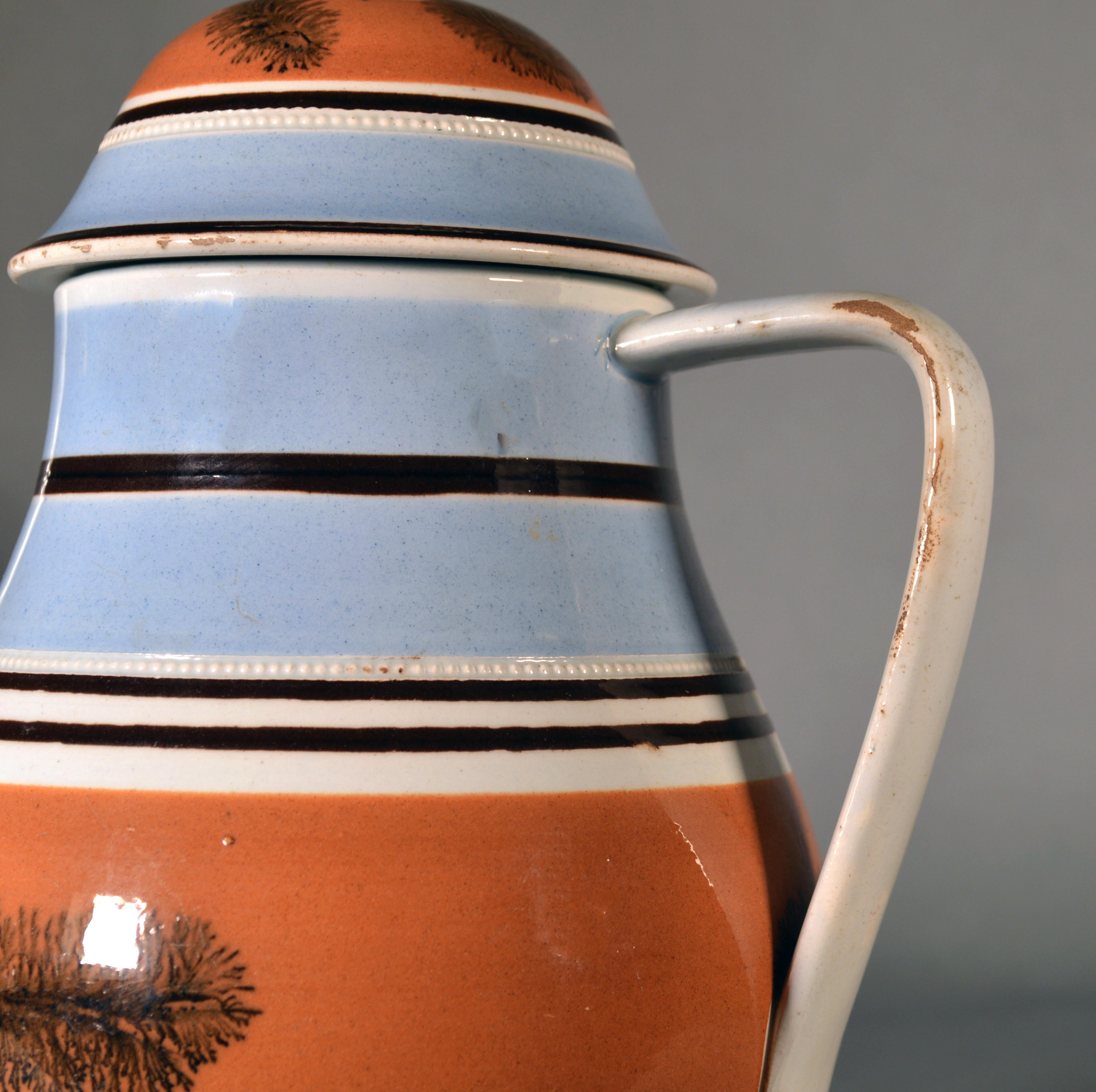 Folk Art Mocha Seaweed Pottery Pearlware Coffeepot, circa 1800-1830 For Sale