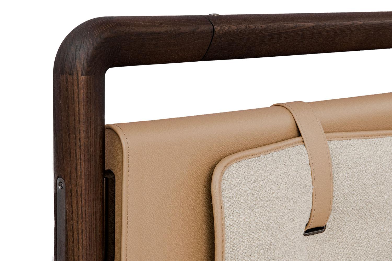 Mocha Stained Wood Frame, Camel Leather Headboard King Size Bed