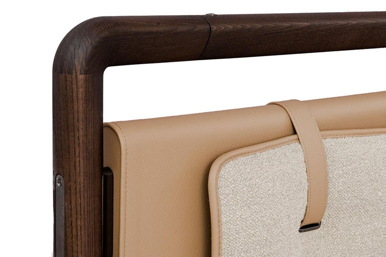 Mocha Stained Wood Frame, Camel Leather Headboard King Size Bed