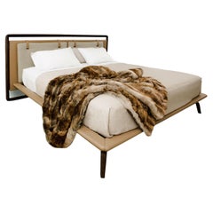 Mocha Stained Wood Frame, Camel Leather Headboard King Size Bed, Poltrona Frau