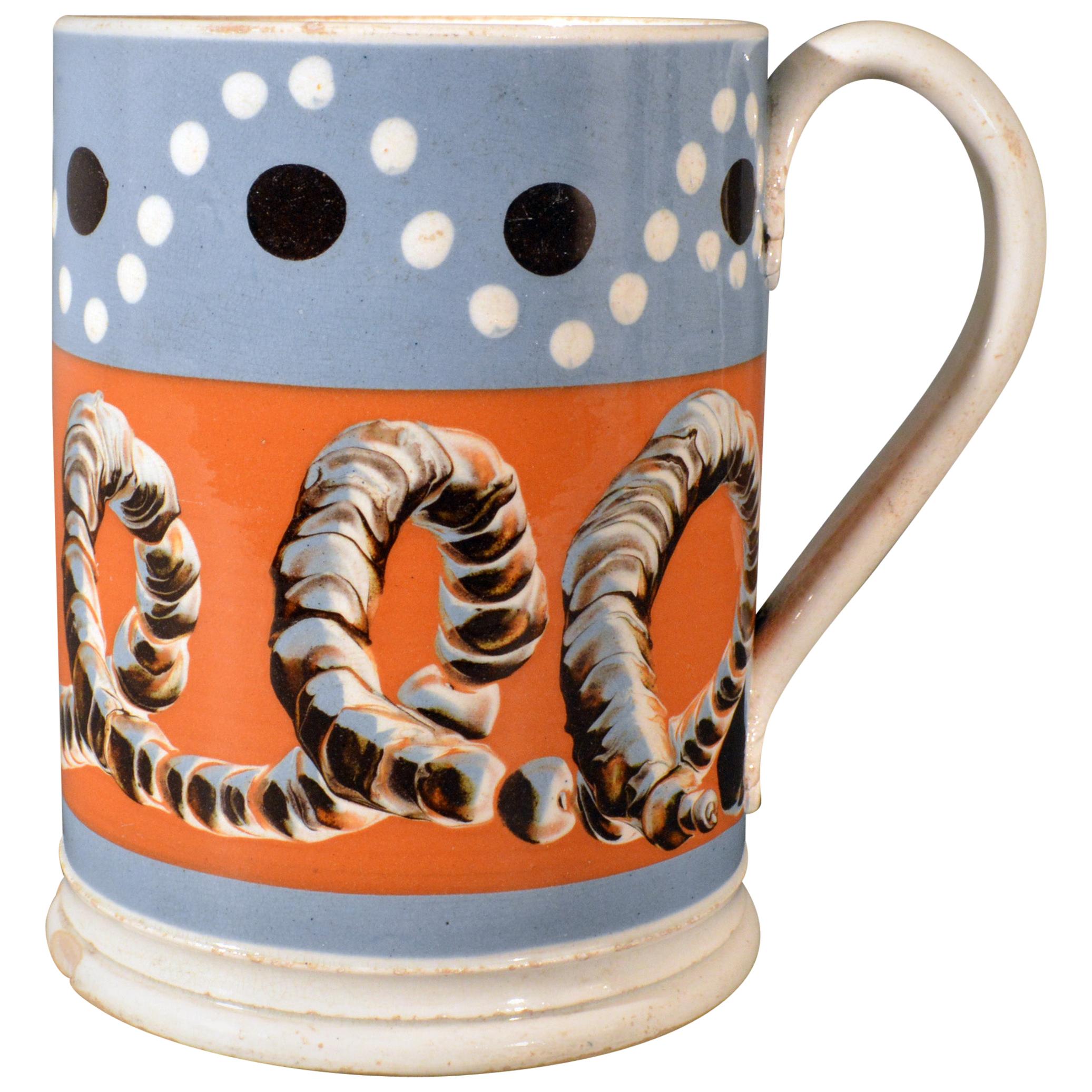 Mocha Tankard with Earthworm and Dot Decoration, Early 19th Century