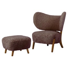 Mocha TMBO Lounge Chair & Pouf Set in Oak and Sahara Sheepskin by Mazo Design