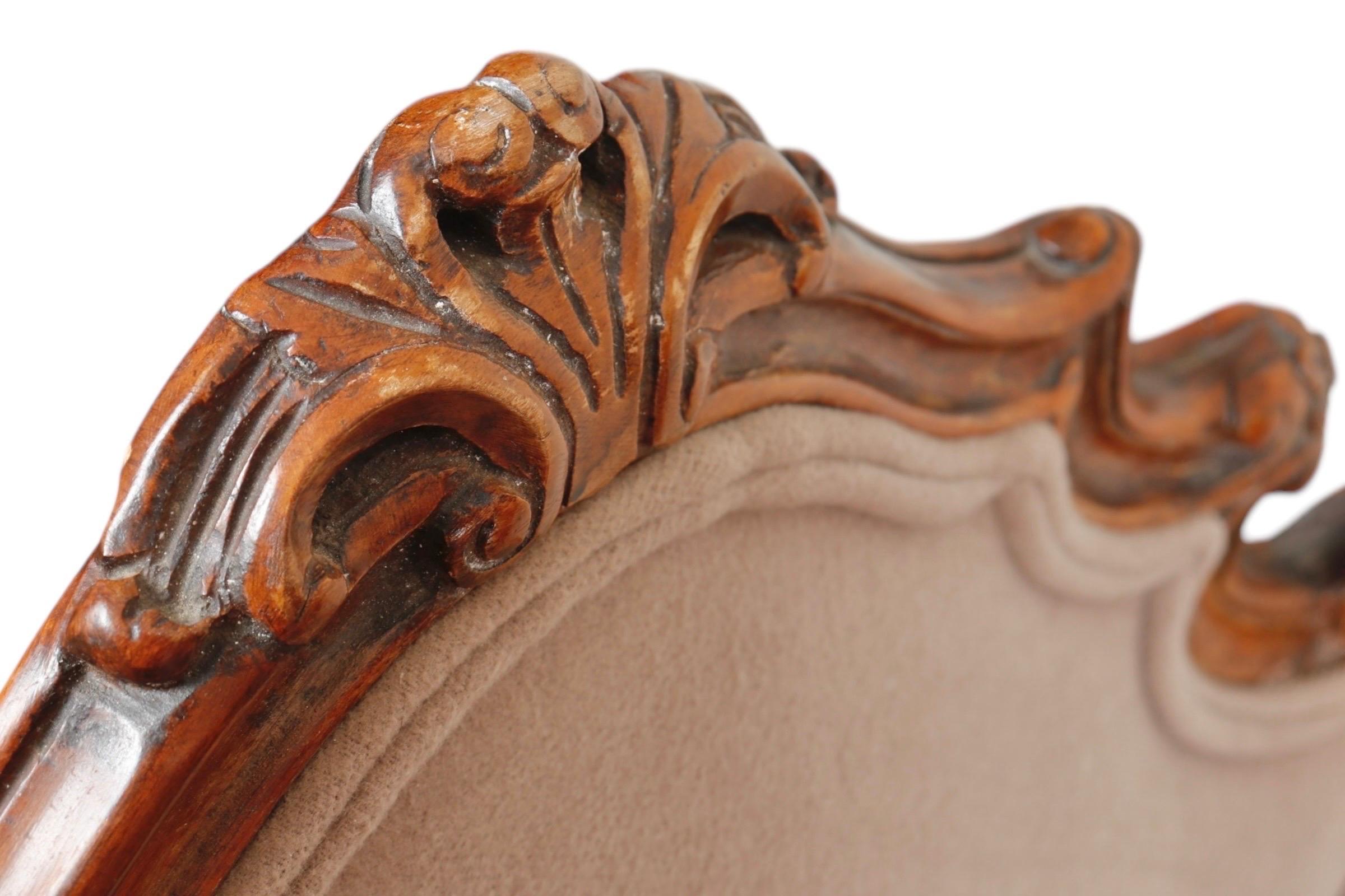 19th Century Mocha Upholstered Antique Rococo Bergere Armchair For Sale
