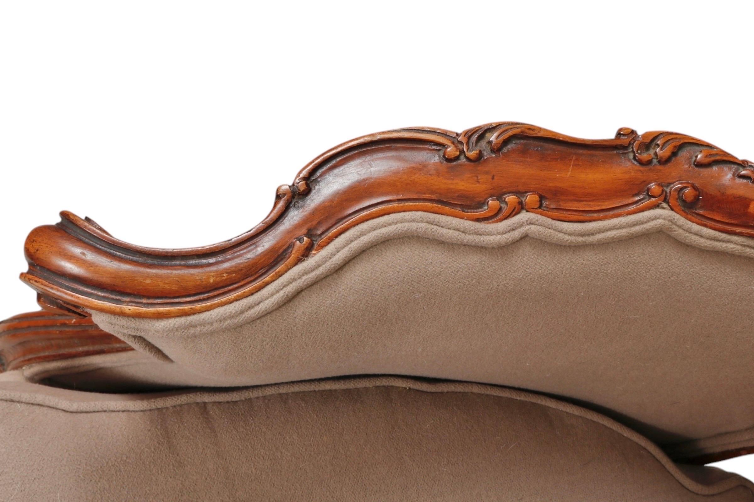 Mocha Upholstered Antique Rococo Bergere Armchair For Sale 1