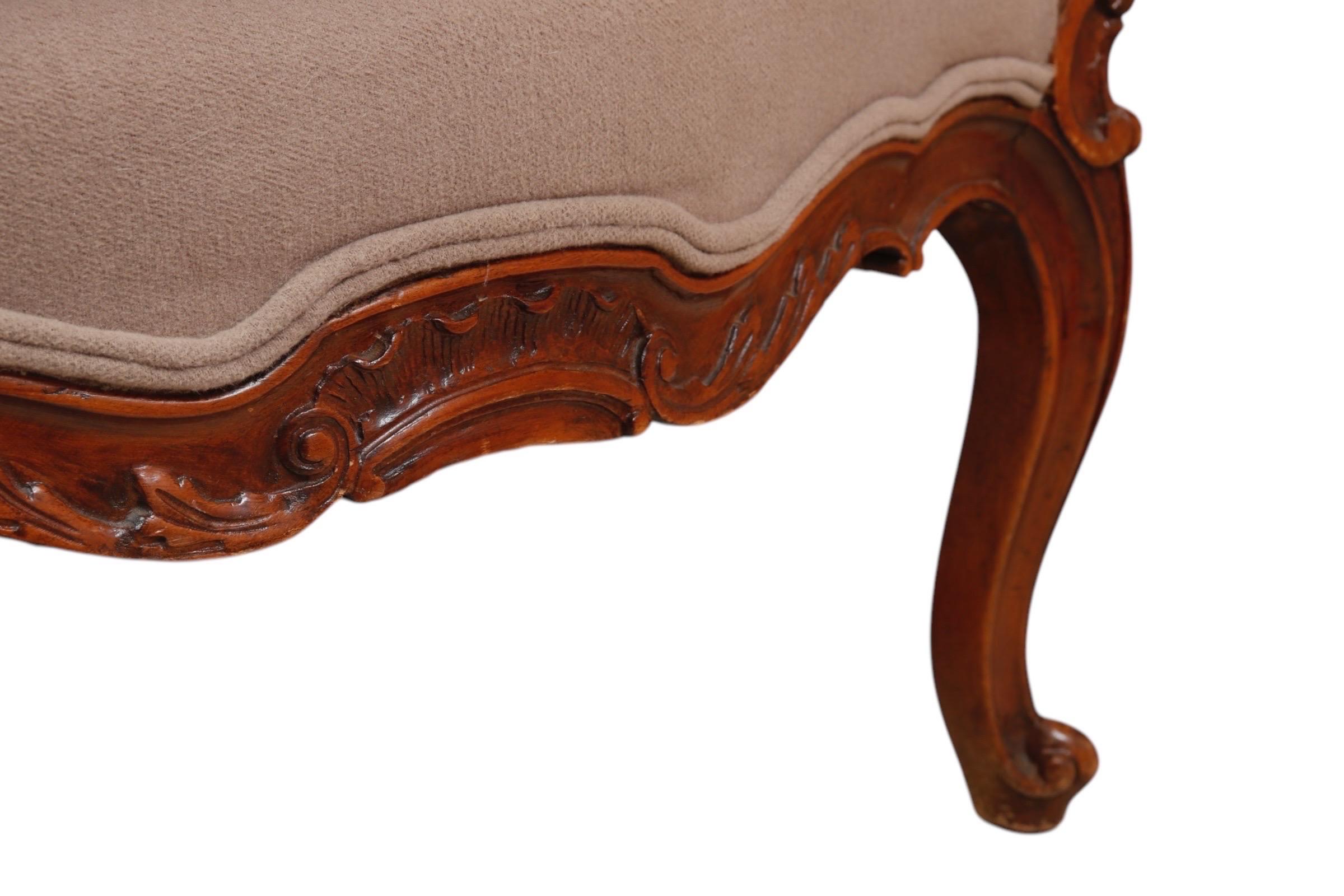 Mocha Upholstered Antique Rococo Bergere Armchair For Sale 2