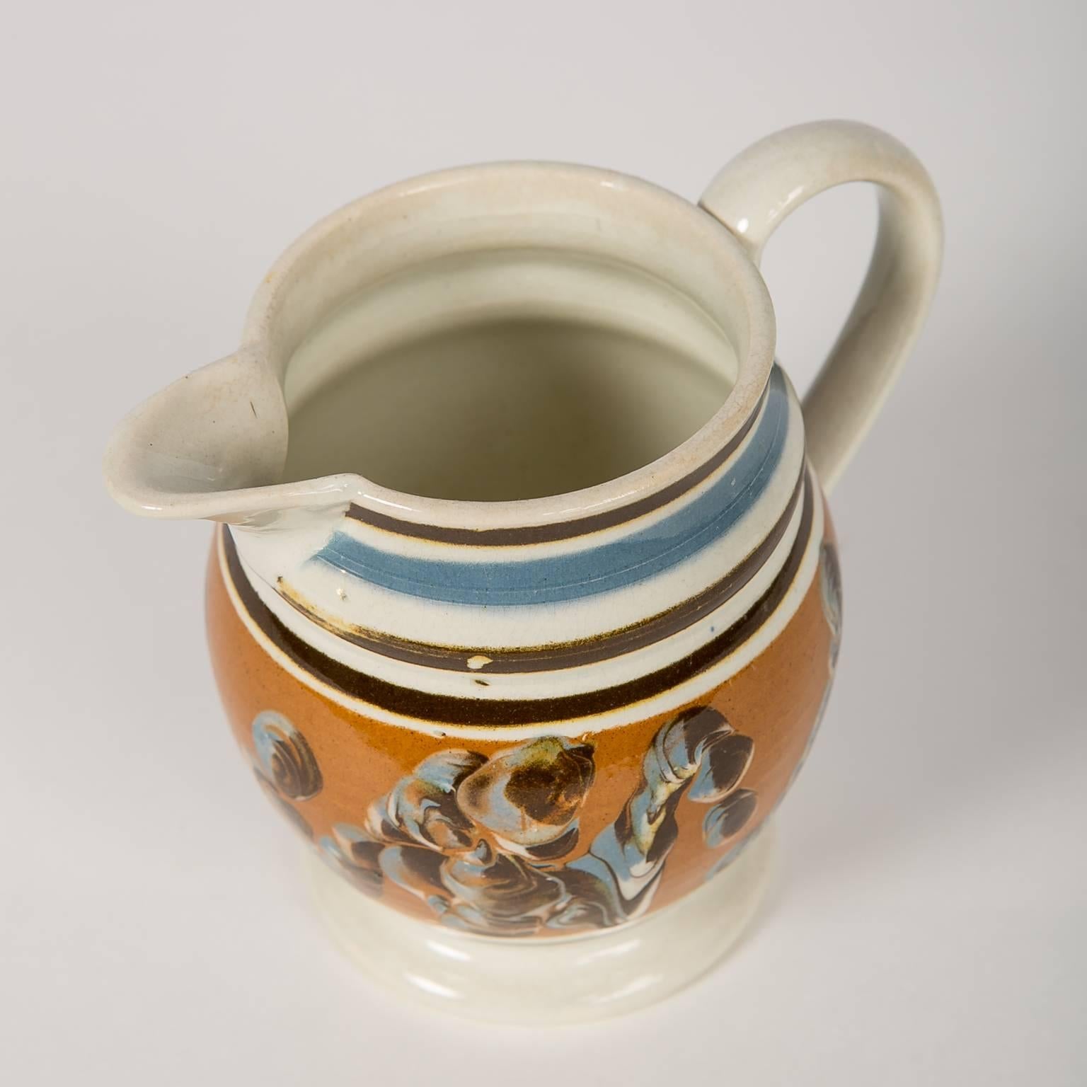 English Mocha Ware Pitcher Decorated with a Cable Pattern