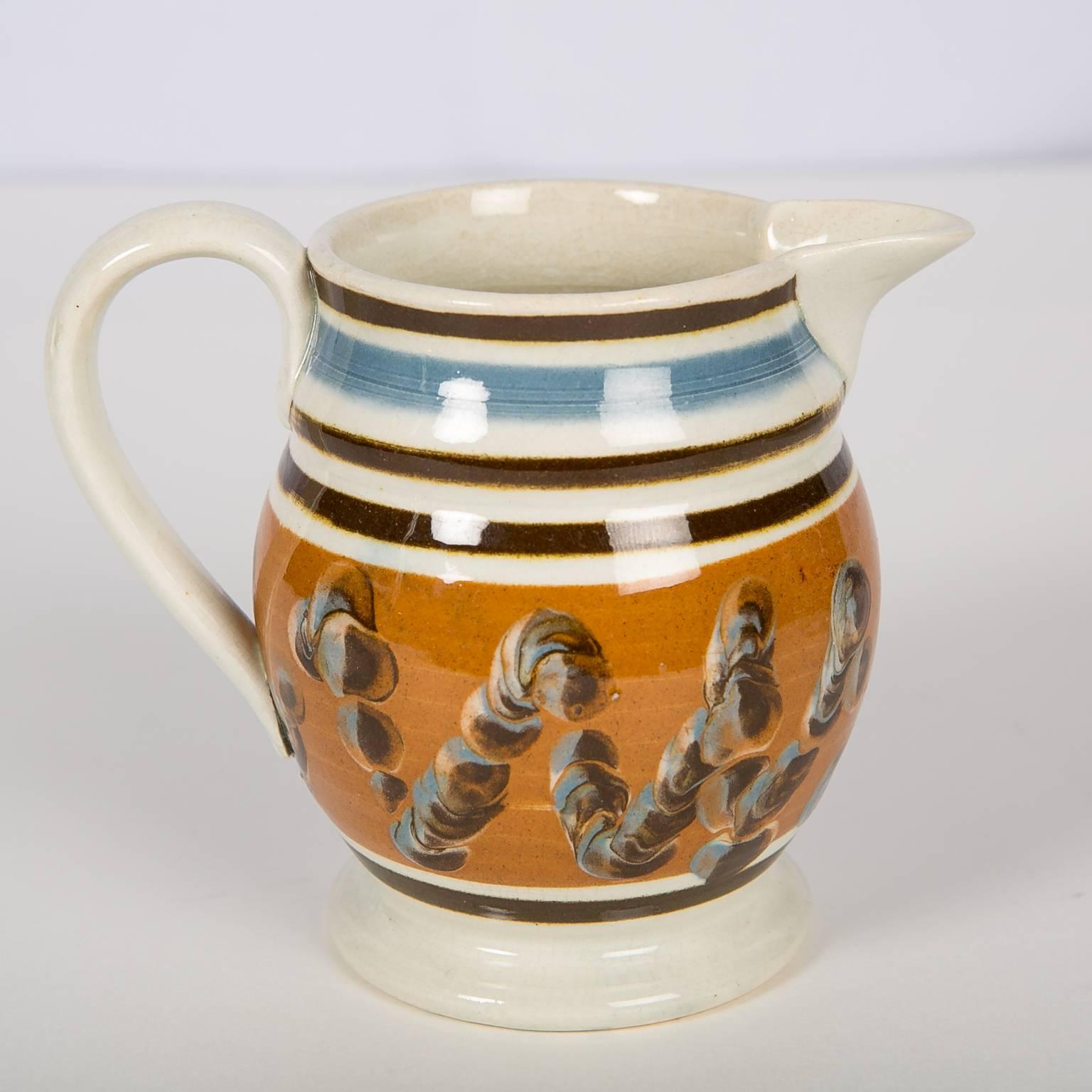 19th Century Mocha Ware Pitcher Decorated with a Cable Pattern