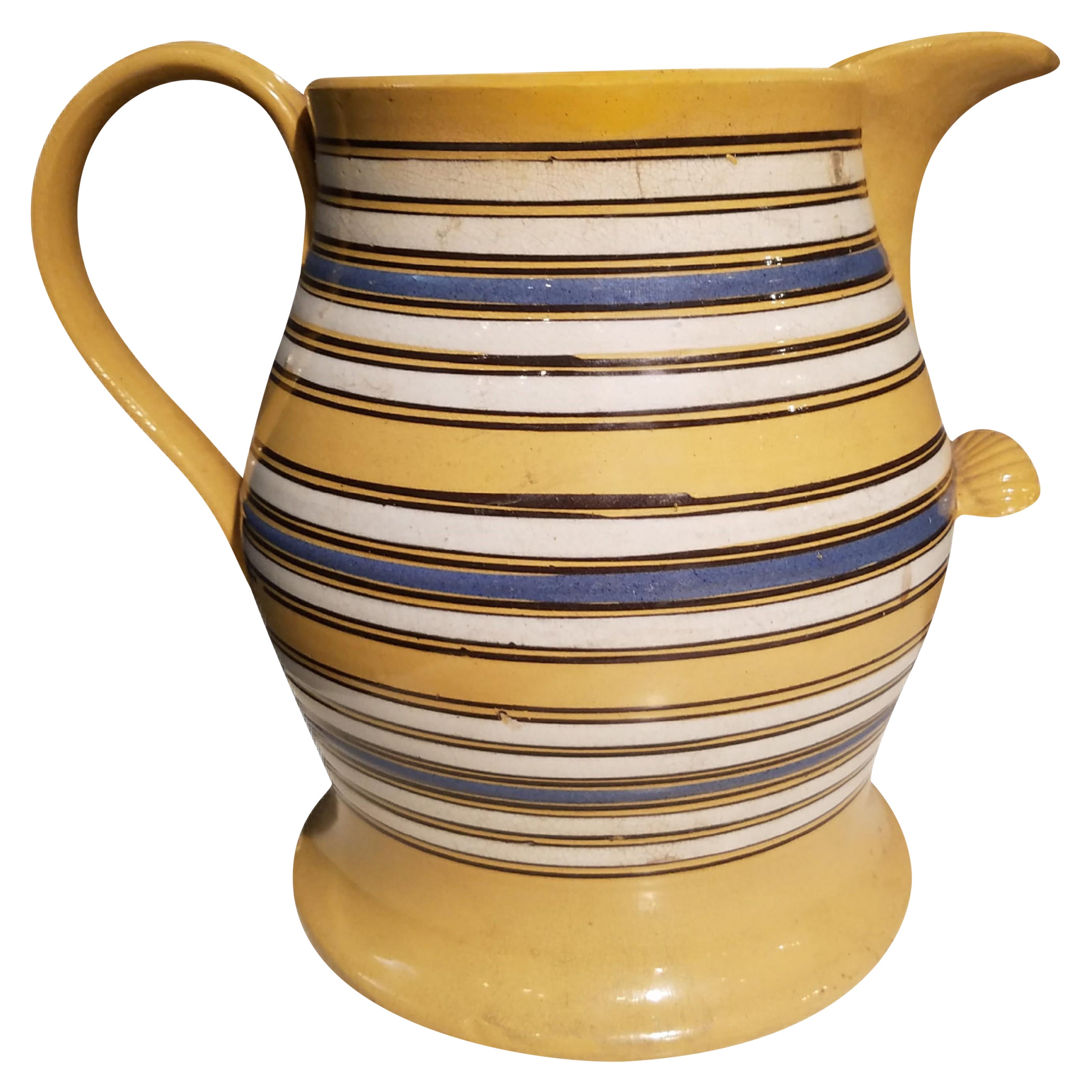 Mocha Yellowware Jug, Slip-Decorated English Folk Art, Circa 1820s