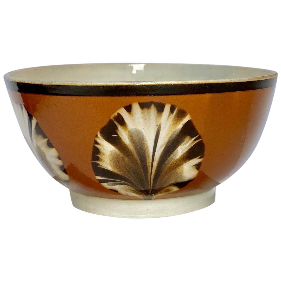 Mochaware Bowl with Dipped Fan Decoration Made in England, circa 1800