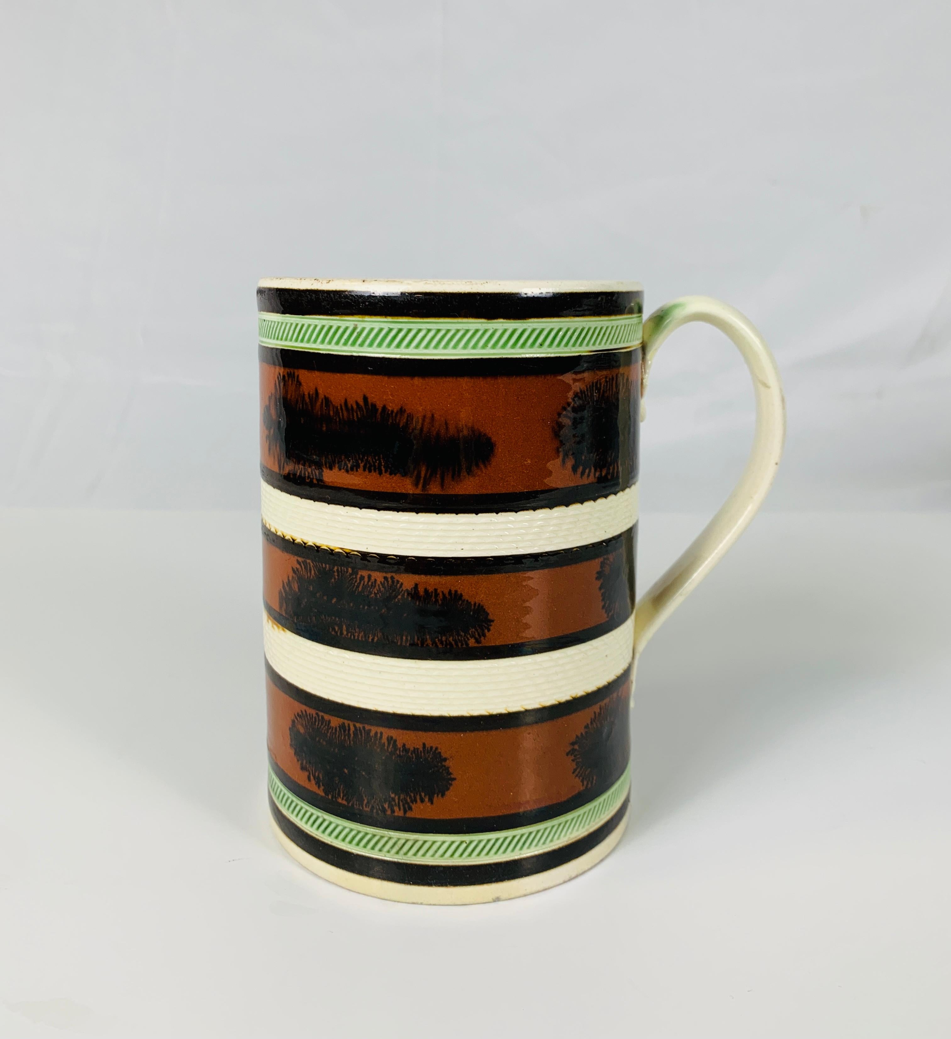 Country  Mochaware Creamware Mug Made in England circa 1800 Decorated with 