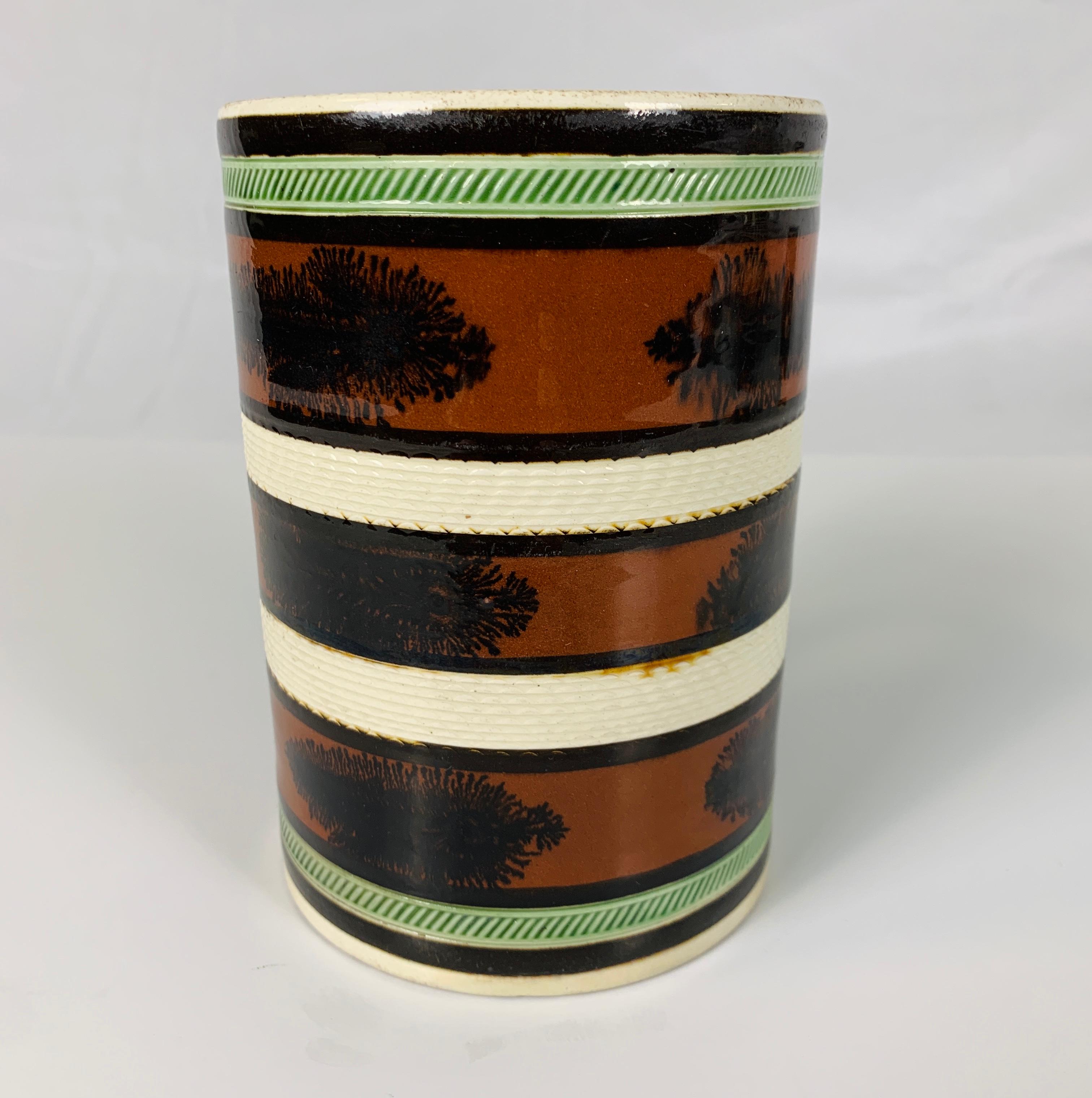 19th Century  Mochaware Creamware Mug Made in England circa 1800 Decorated with 