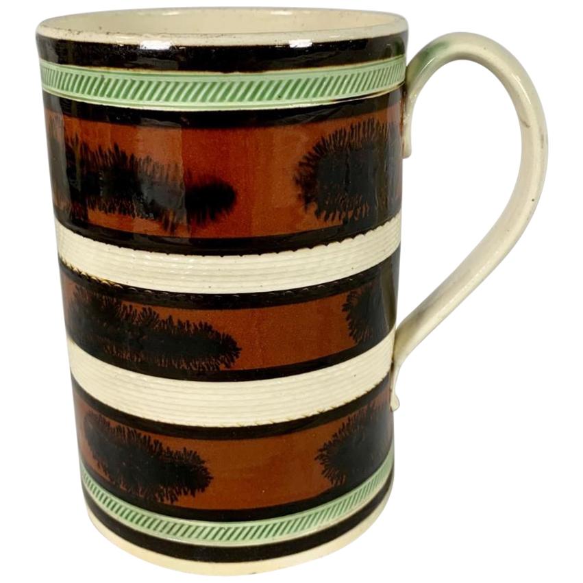  Mochaware Creamware Mug Made in England circa 1800 Decorated with "Seaweed" 