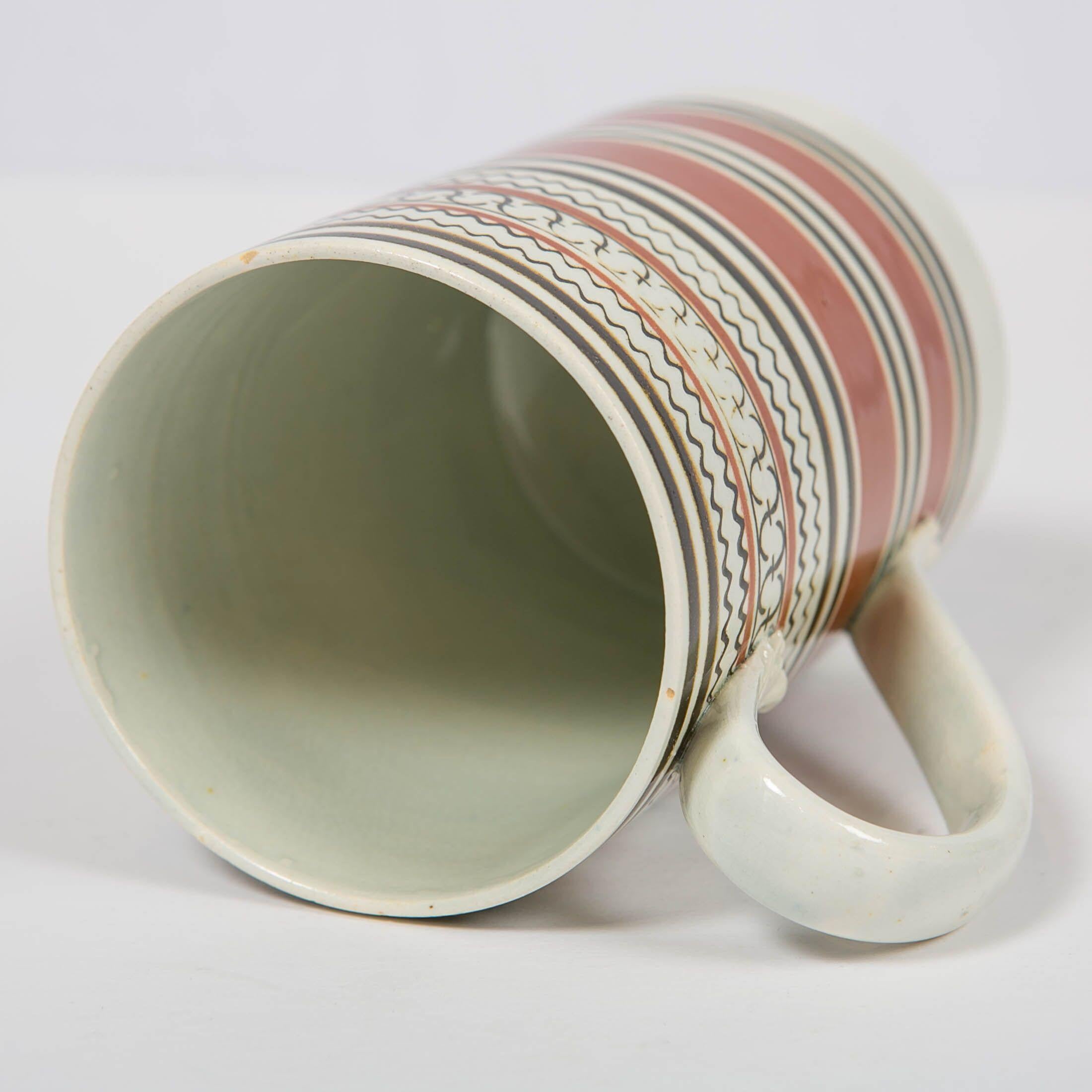 Folk Art Mochaware Mug Banded with Brown Slip Made in England, circa 1815 For Sale