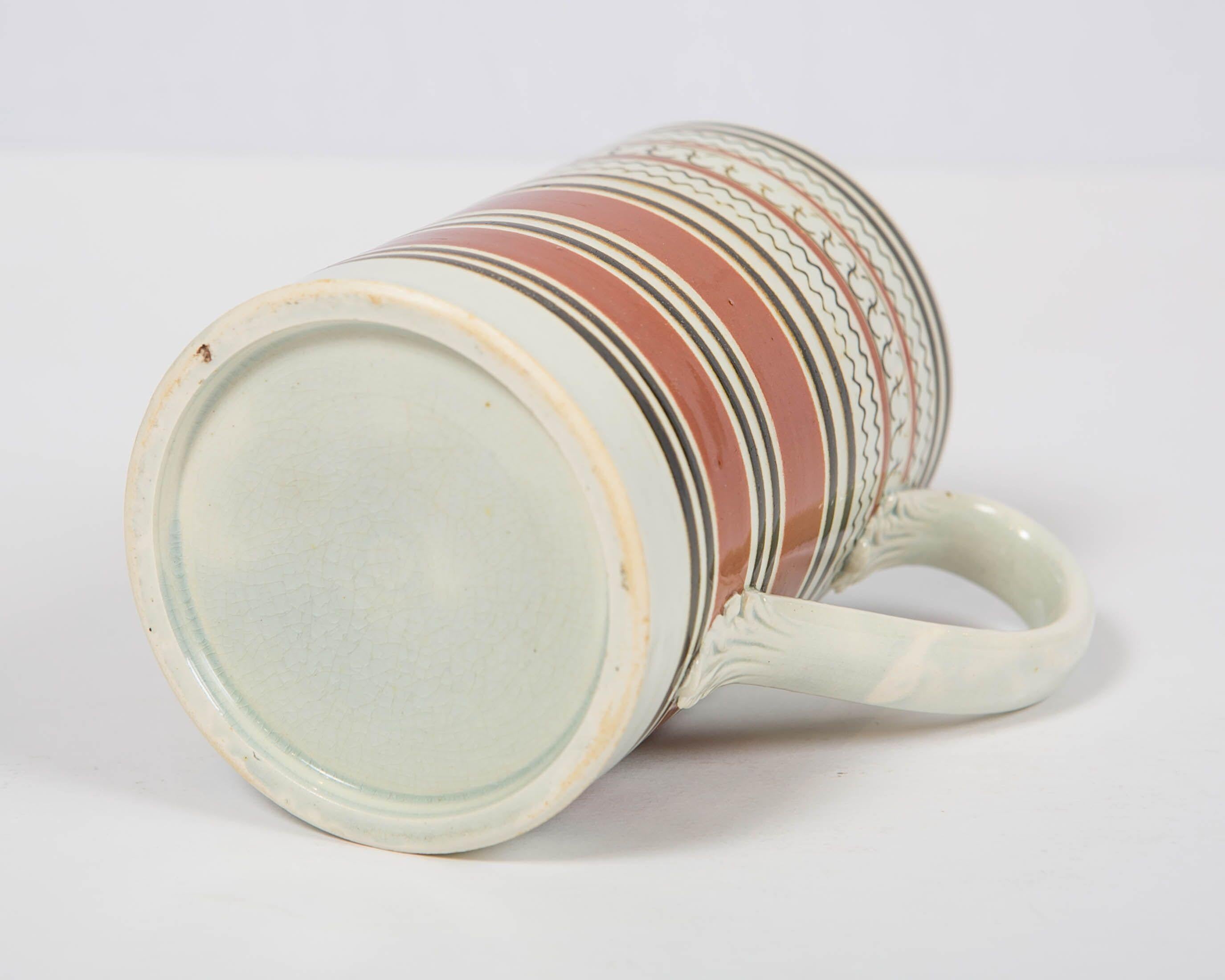English Mochaware Mug Banded with Brown Slip Made in England, circa 1815 For Sale