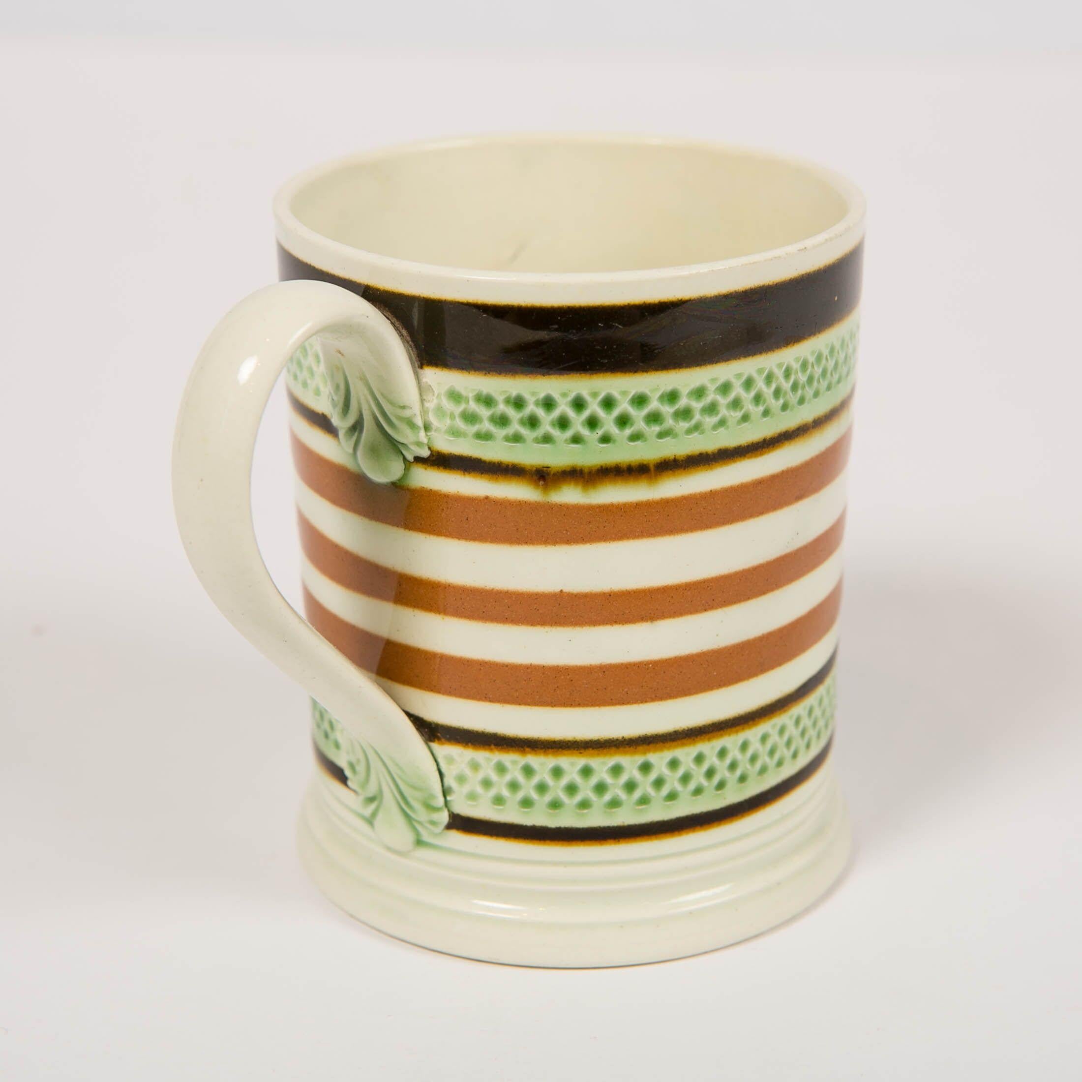 English Mochaware Mug Banded with Green Glaze and Brown Slip, England, circa 1810