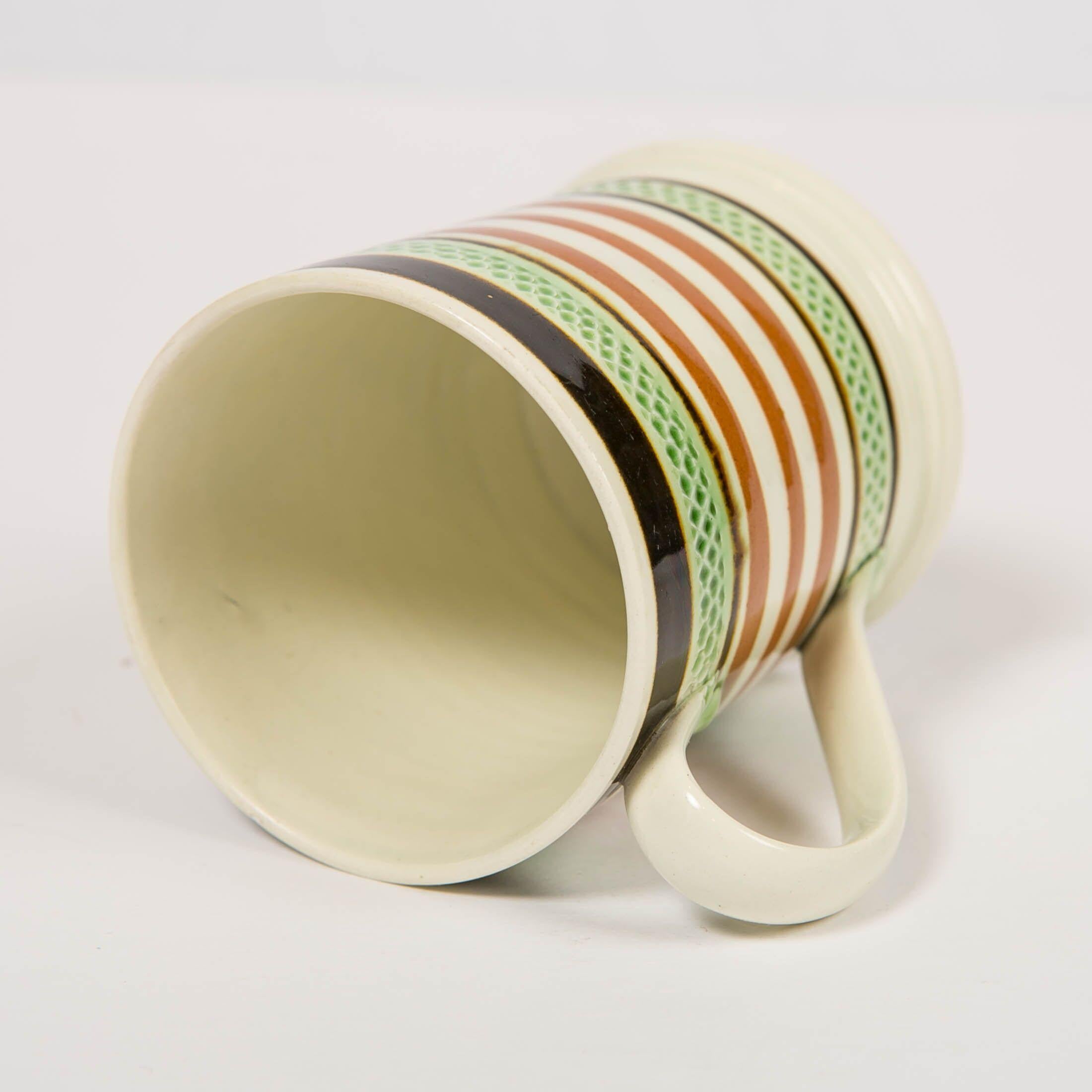 Creamware Mochaware Mug Banded with Green Glaze and Brown Slip, England, circa 1810