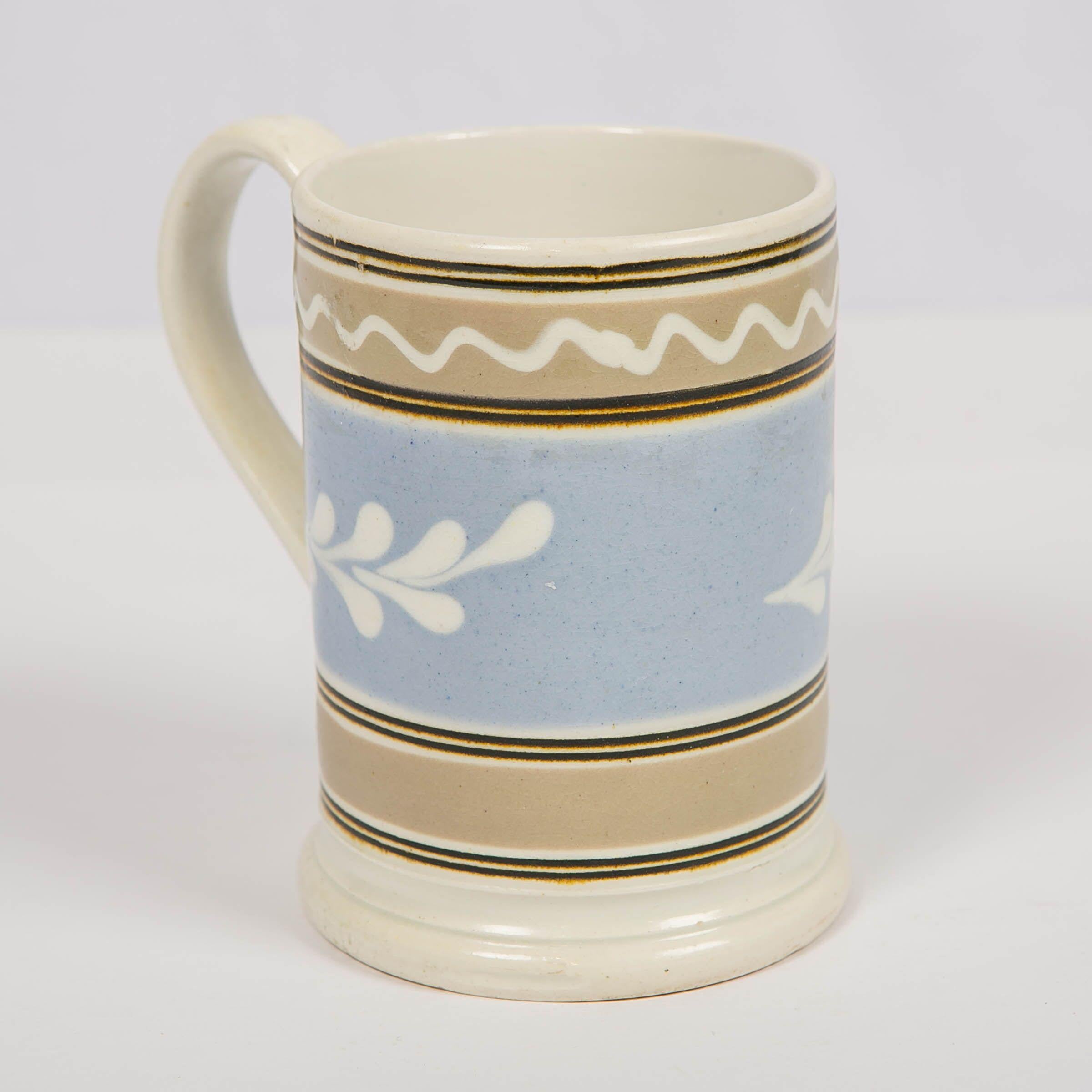 Country Rickard Collection Mochaware Mug w/ Oak Leaf & Wavy Line Decoration  For Sale