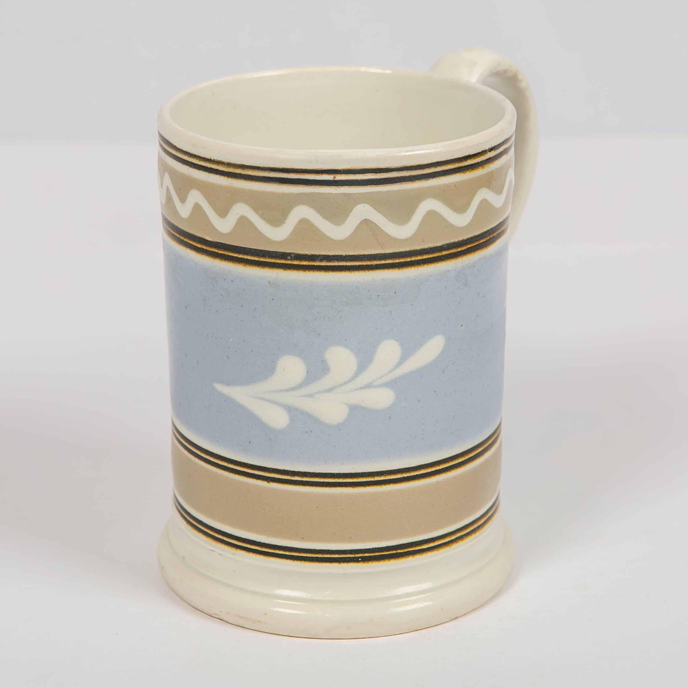 Glazed Rickard Collection Mochaware Mug w/ Oak Leaf & Wavy Line Decoration  For Sale
