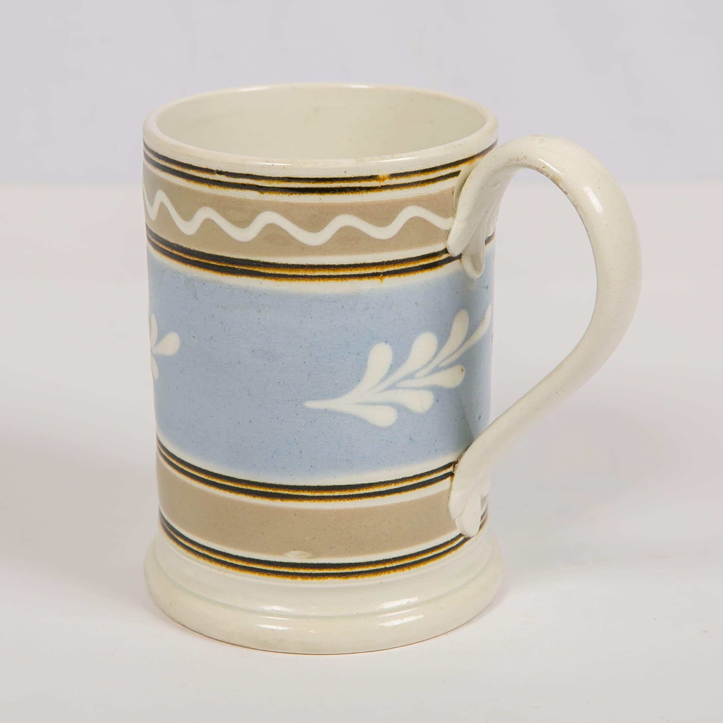 19th Century Rickard Collection Mochaware Mug w/ Oak Leaf & Wavy Line Decoration  For Sale