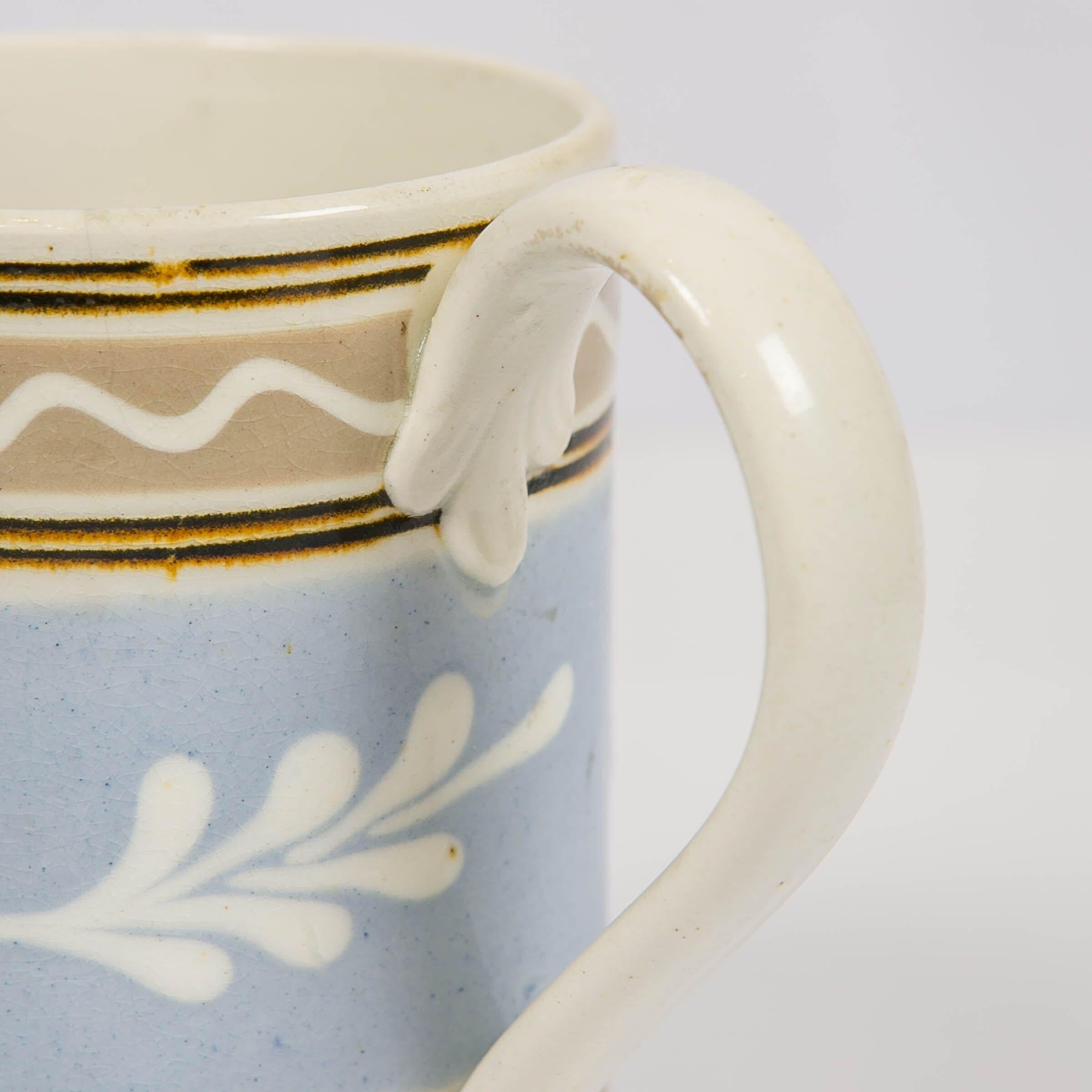 Pearlware Rickard Collection Mochaware Mug w/ Oak Leaf & Wavy Line Decoration  For Sale
