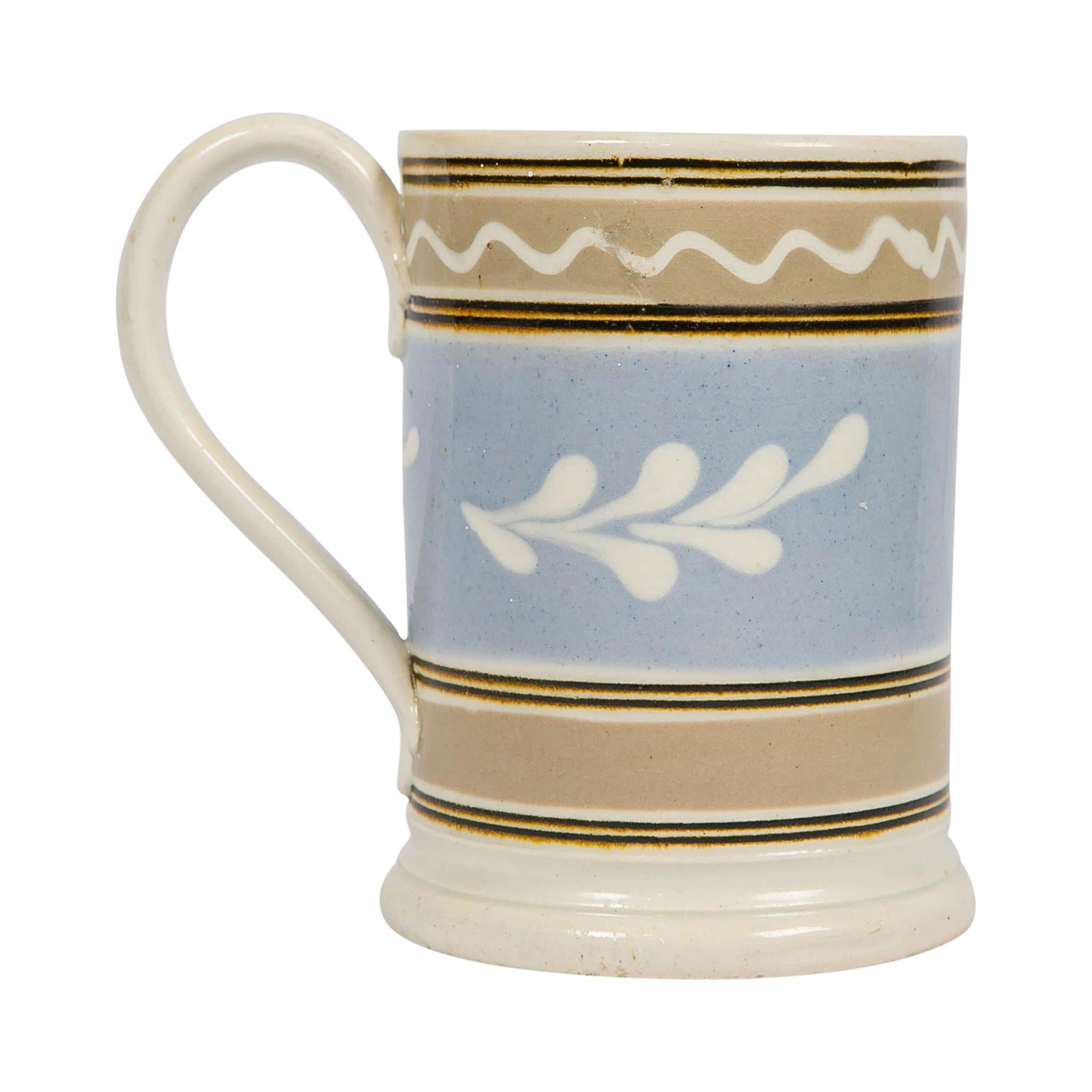 Rickard Collection Mochaware Mug w/ Oak Leaf & Wavy Line Decoration 