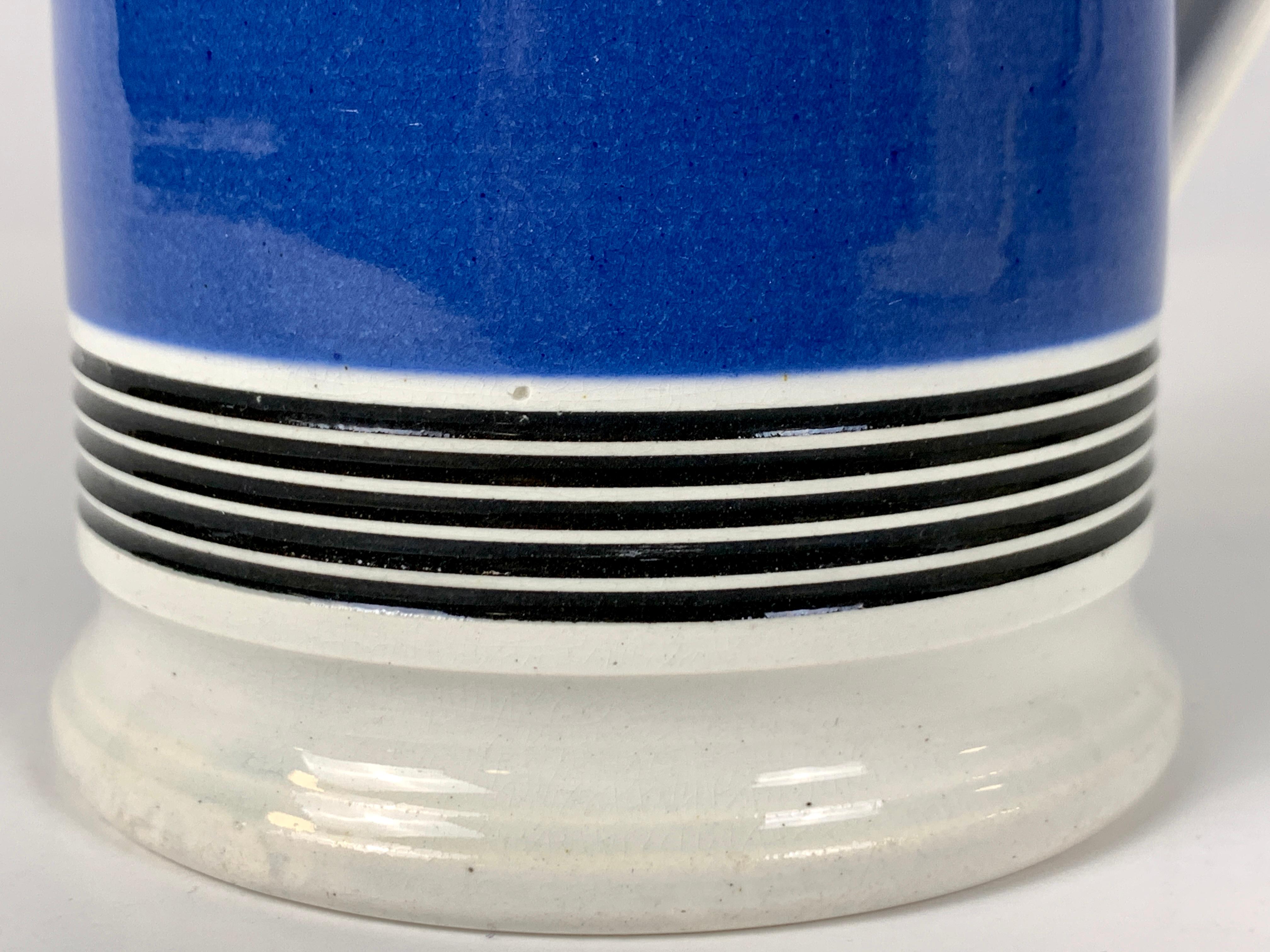 Mochaware Mug with Royal Blue Slip and Black Geometric Designs Made England 4