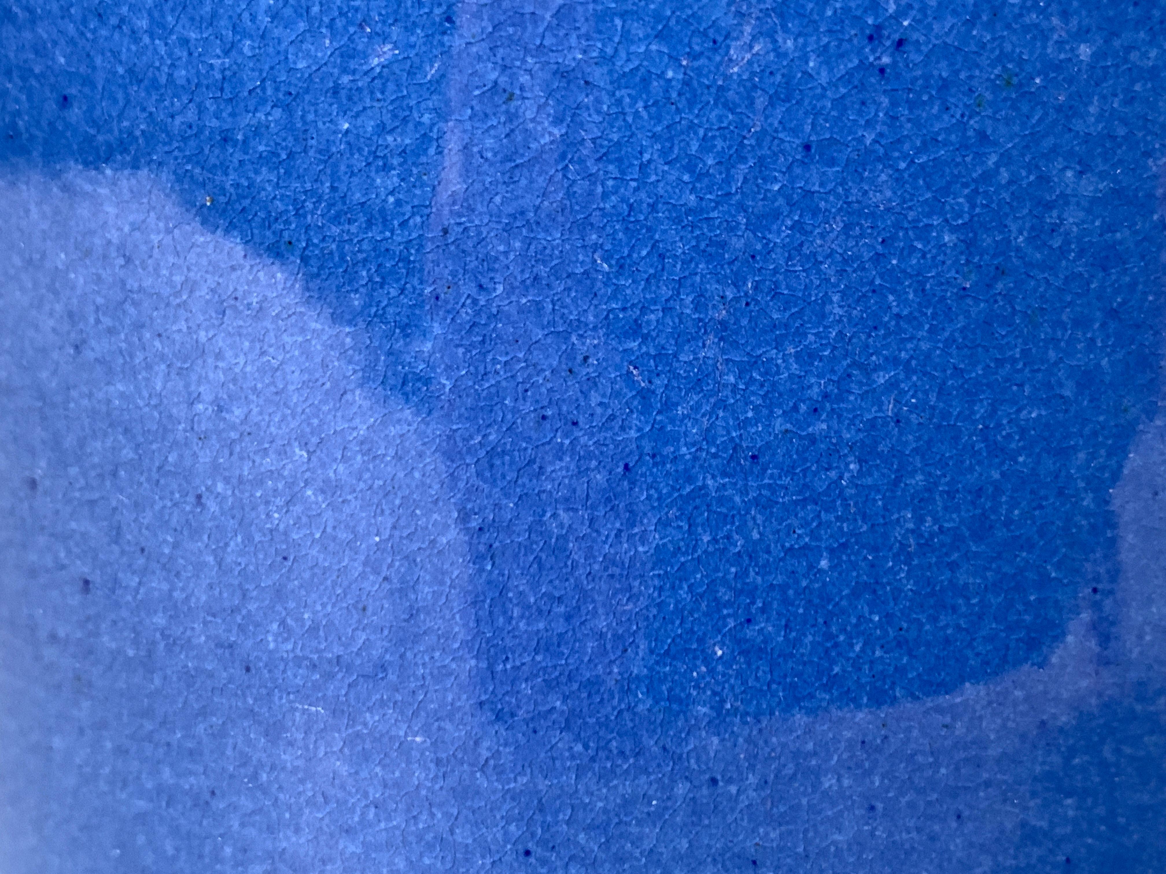 Mochaware Mug with Royal Blue Slip and Black Geometric Designs Made England 5
