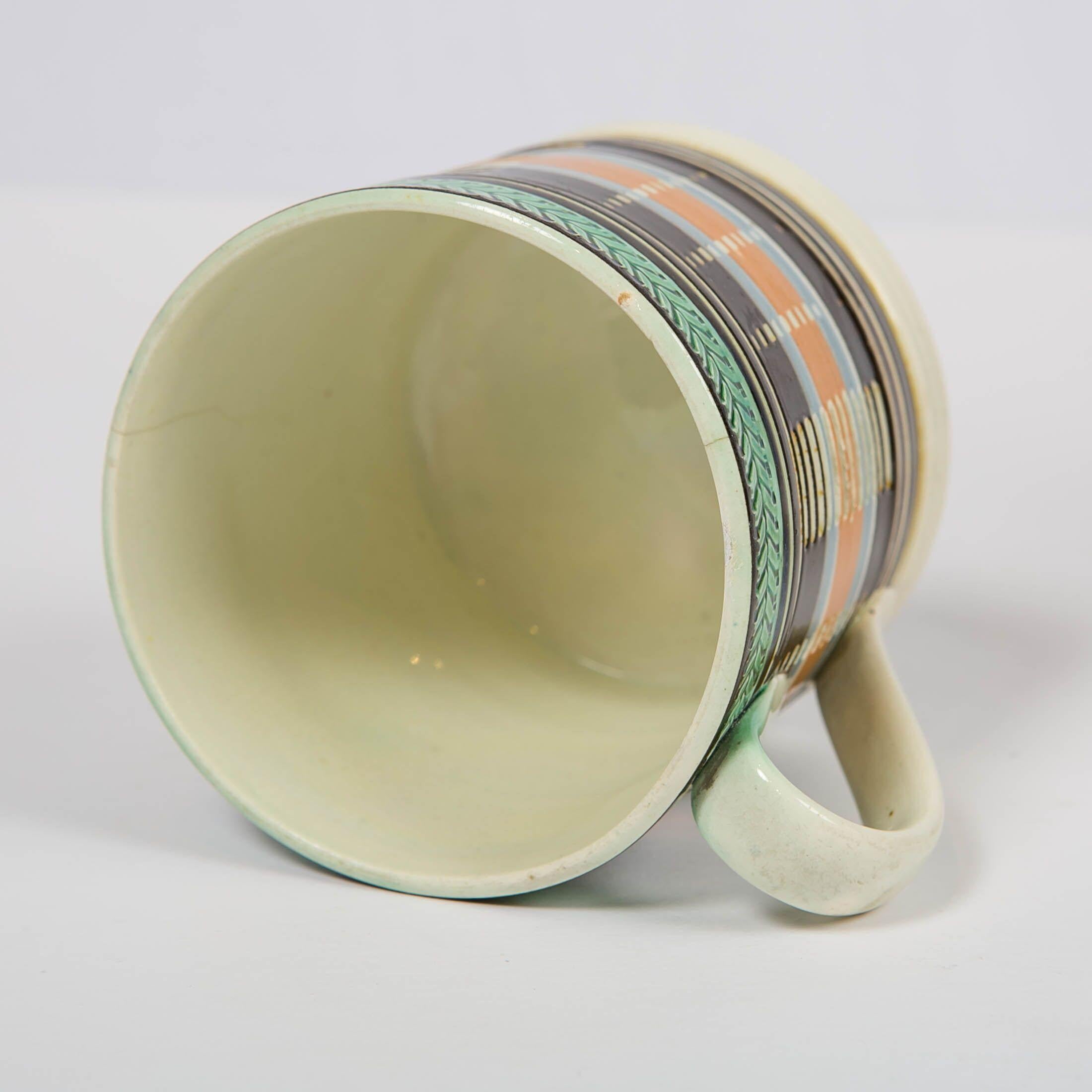 Early 19th Century Mochaware Mug with Slip Decoration Made in England, circa 1820