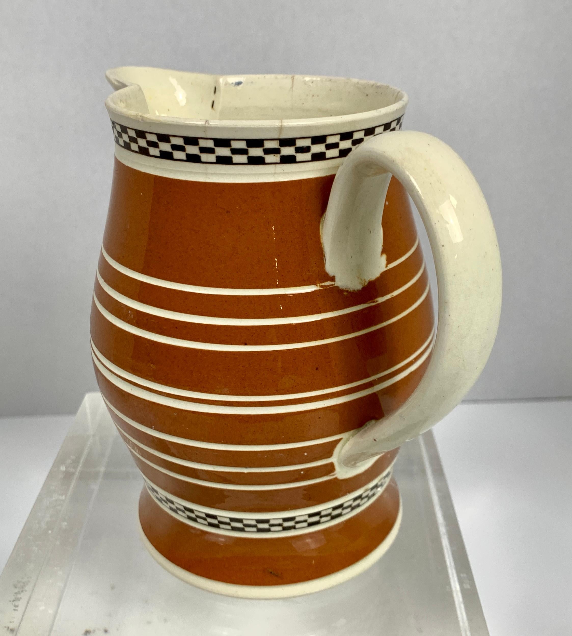 English Mochaware Pitcher Decorated with Chocolate Brown Slip England circa 1815 For Sale