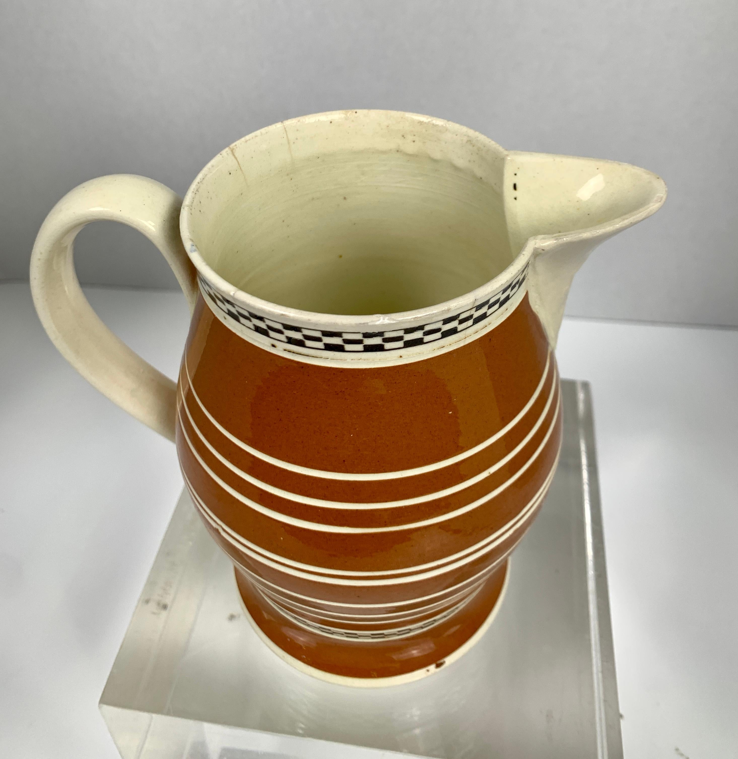 19th Century Mochaware Pitcher Decorated with Chocolate Brown Slip England circa 1815 For Sale