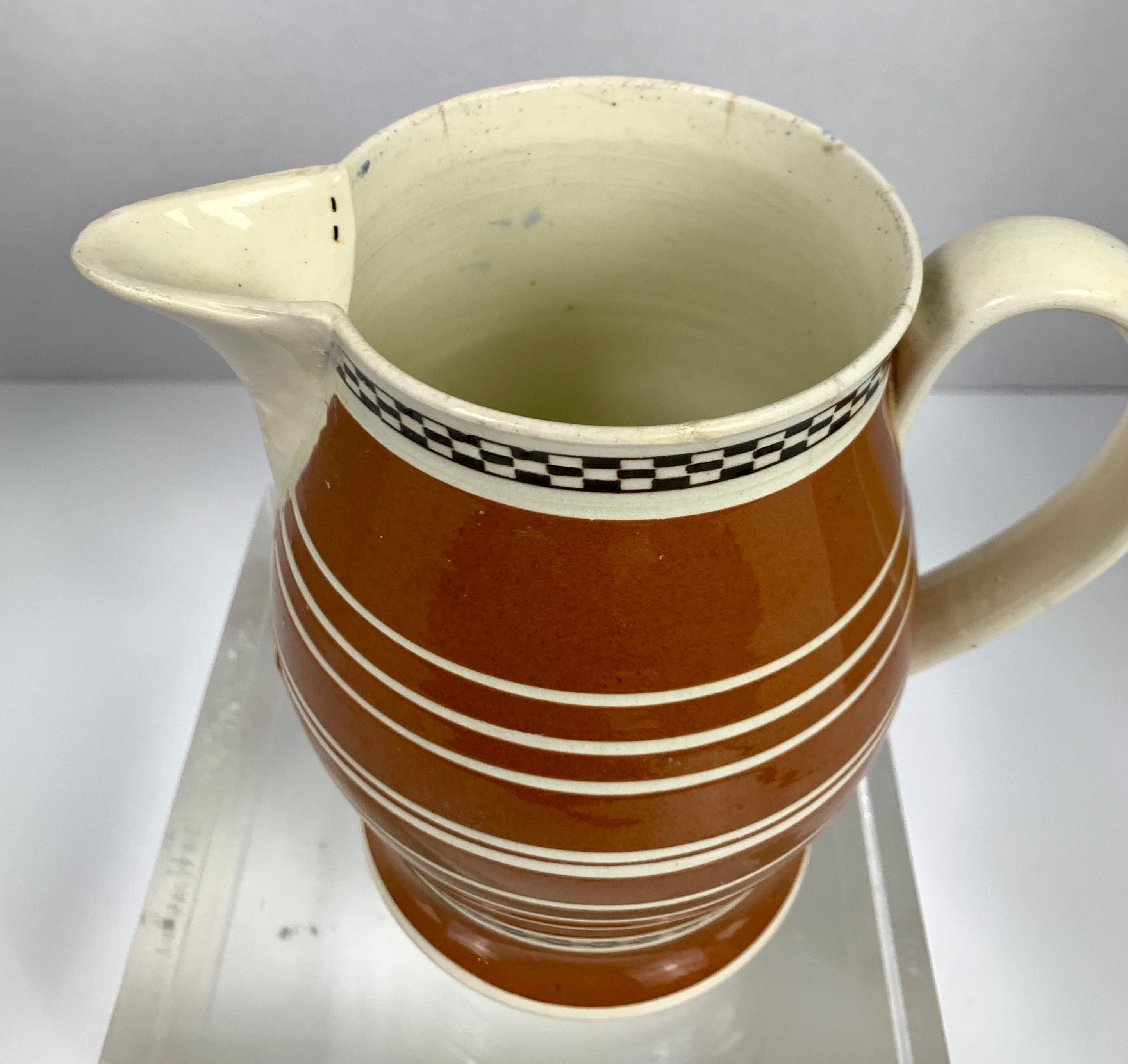 Creamware Mochaware Pitcher Decorated with Chocolate Brown Slip England circa 1815 For Sale