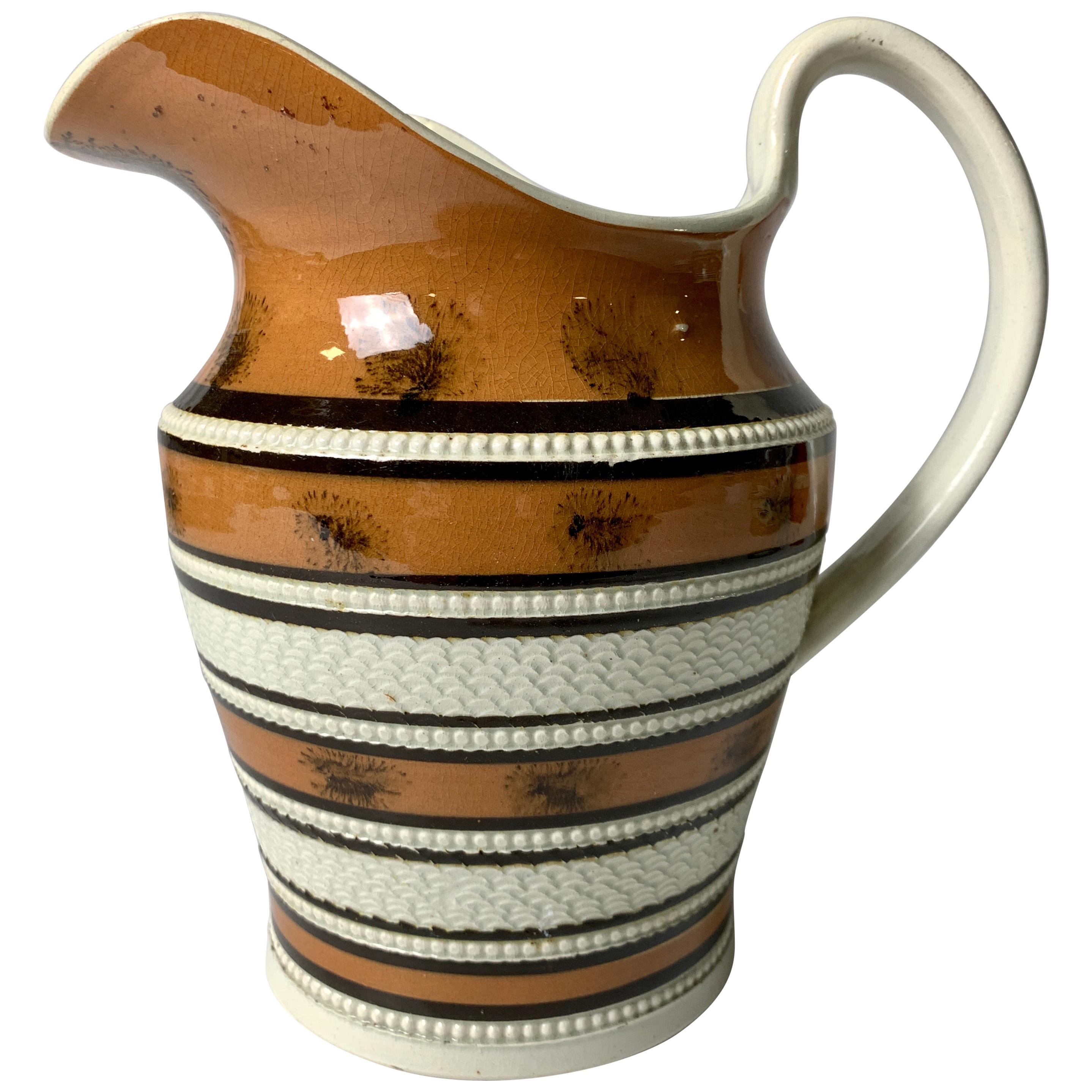 Mochaware Pitcher Decorated with ""Trees" and Seaweed" England, circa 1810 For Sale