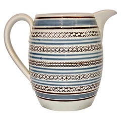 Mochaware Pitcher Slip Banded Light Blue and Midnight Brown England circa 1830