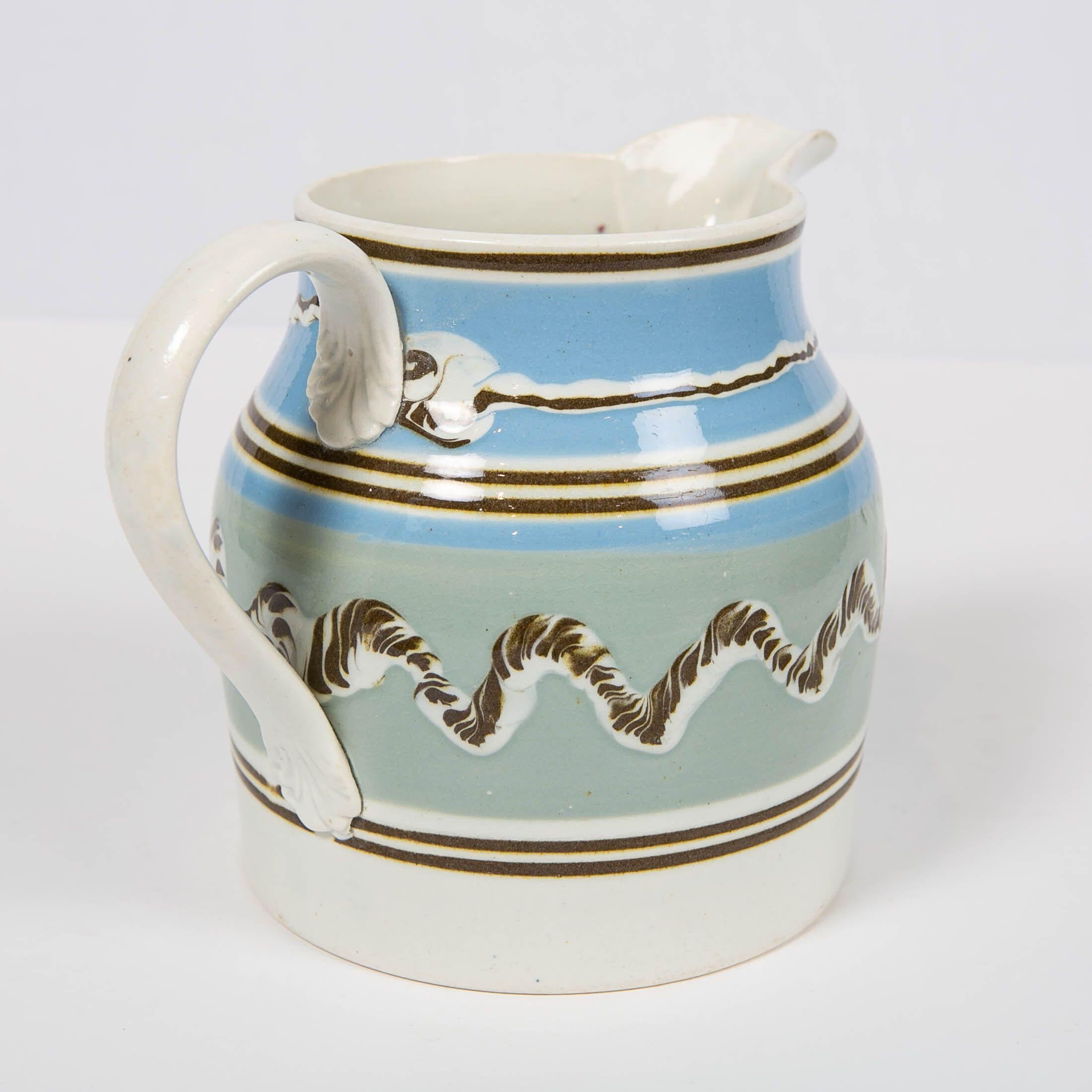 19th Century Mochaware Pitcher Made of Pearl-Glazed Creamware in England, circa 1820