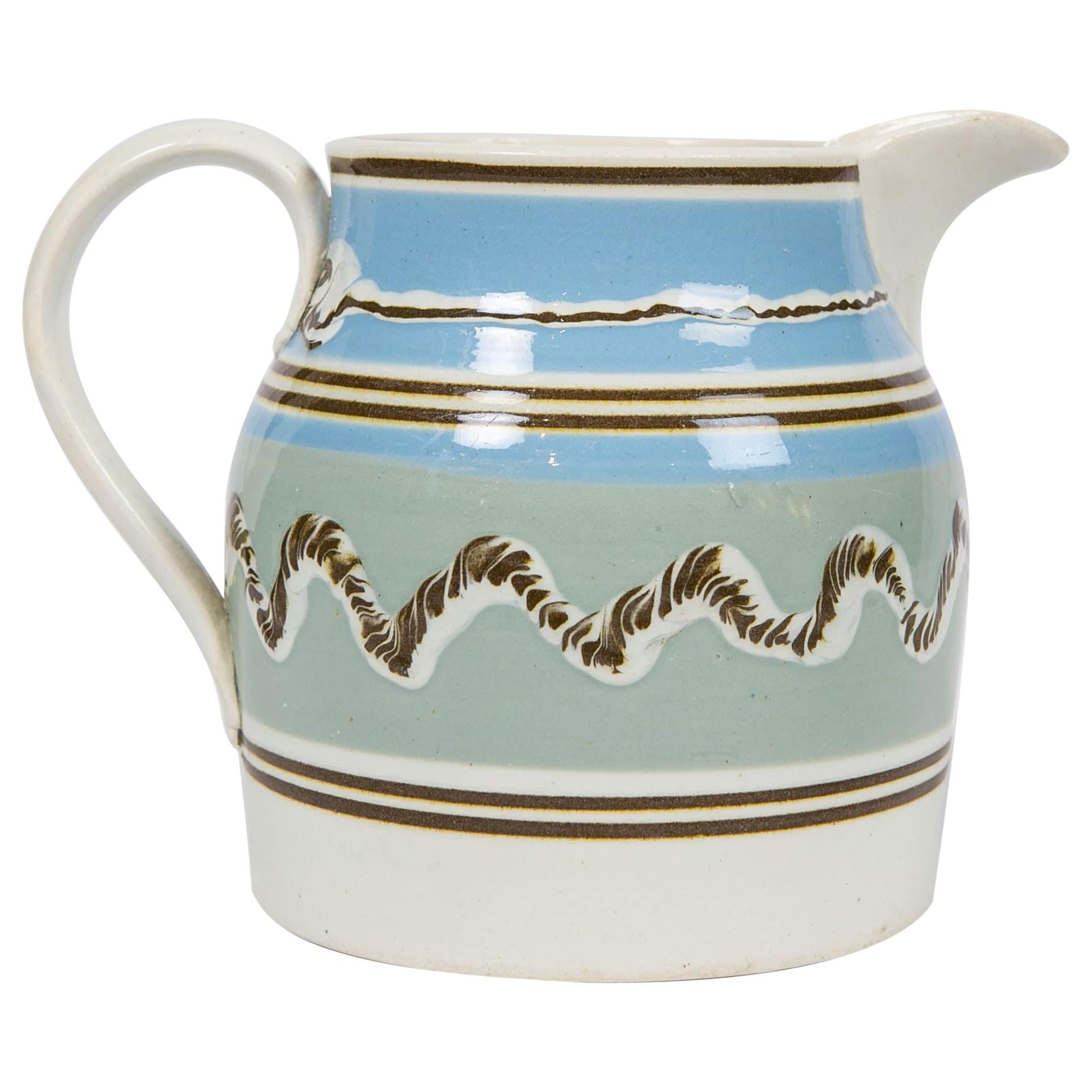 Mochaware Pitcher Made of Pearl-Glazed Creamware in England, circa 1820