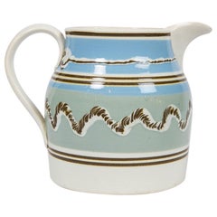 Antique Mochaware Pitcher Made of Pearl-Glazed Creamware in England, circa 1820