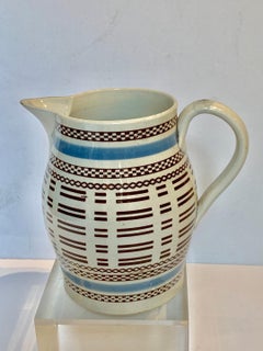 Mochaware Pitcher with Baby Blue and Black Slip Decoration, England, circa 1815