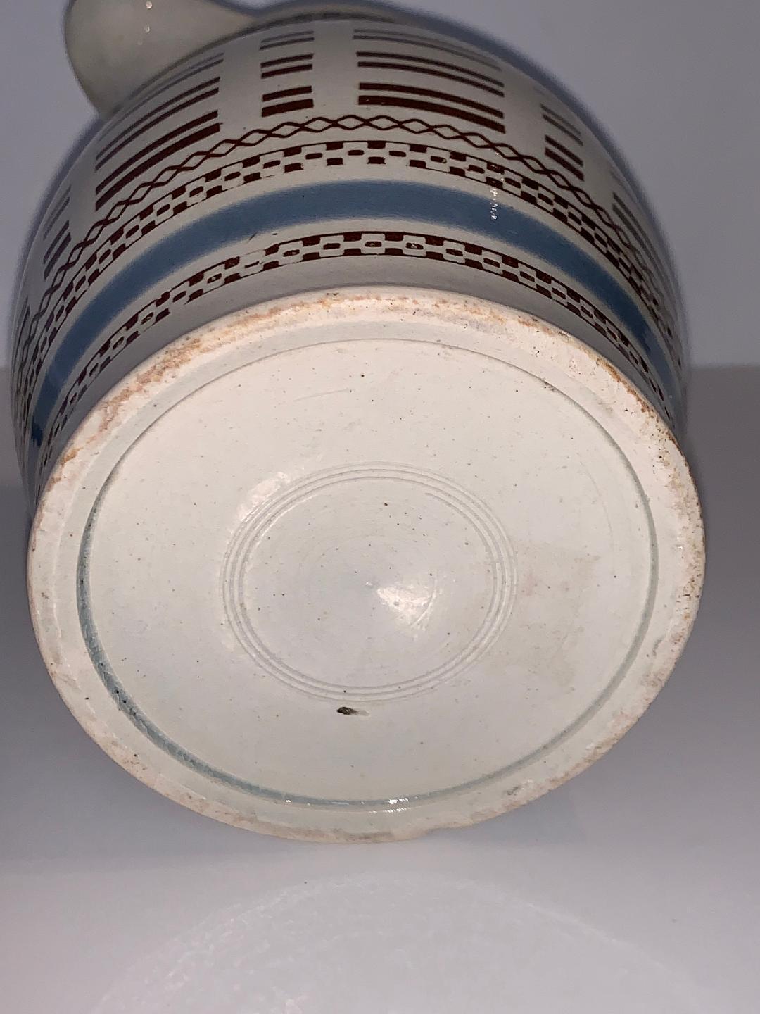 Earthenware Mochaware Pitcher with Baby Blue and Black Slip Decoration, England, circa 1815